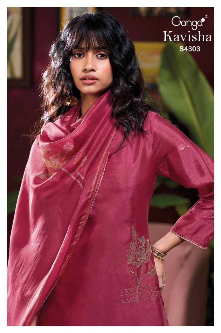 Ganga Kavisha 4303 Bemberg Russian Silk Handwork Salwar Kameez
