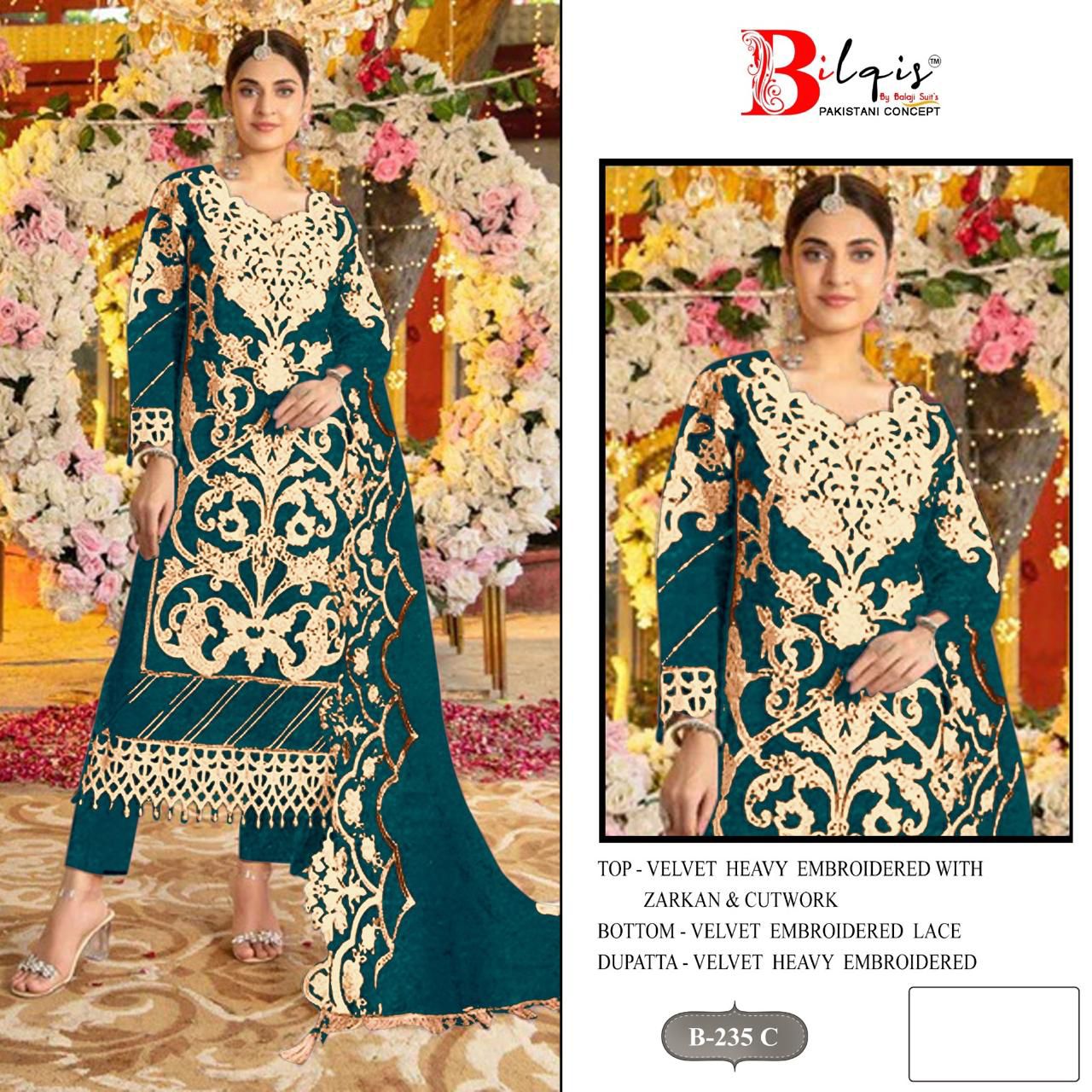 Bilqis B 235 A To D Velvet With Embroidery Pakistani Salwar Kameez