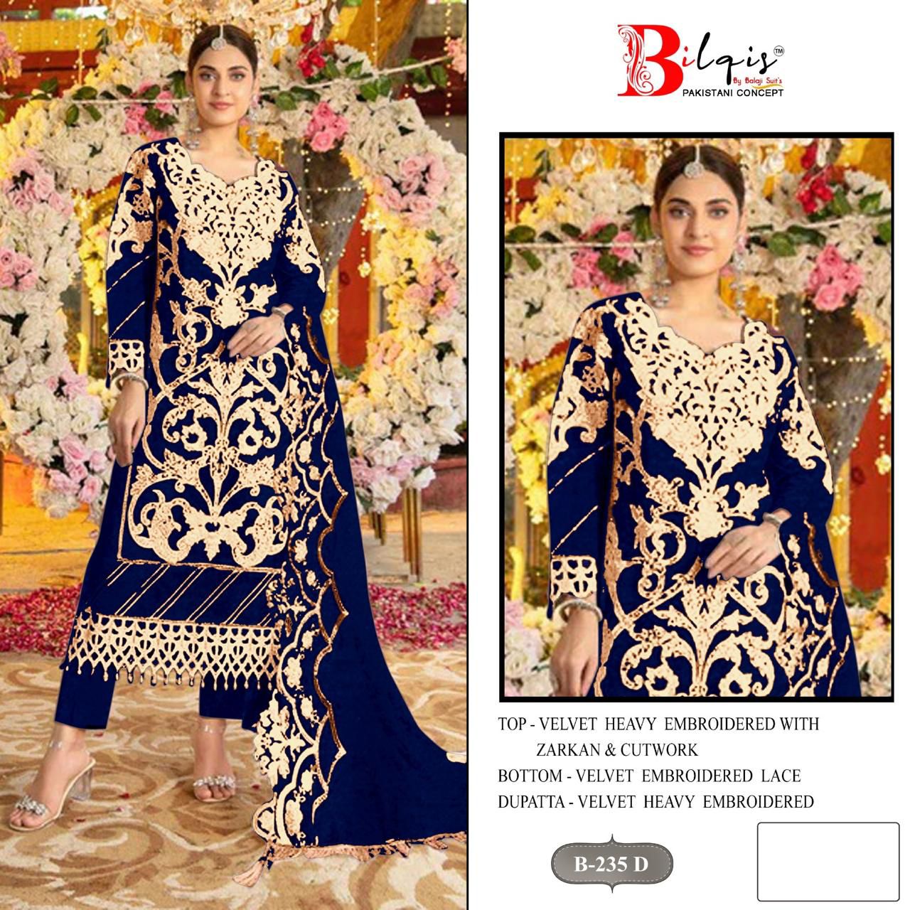 Bilqis B 235 A To D Velvet With Embroidery Pakistani Salwar Kameez