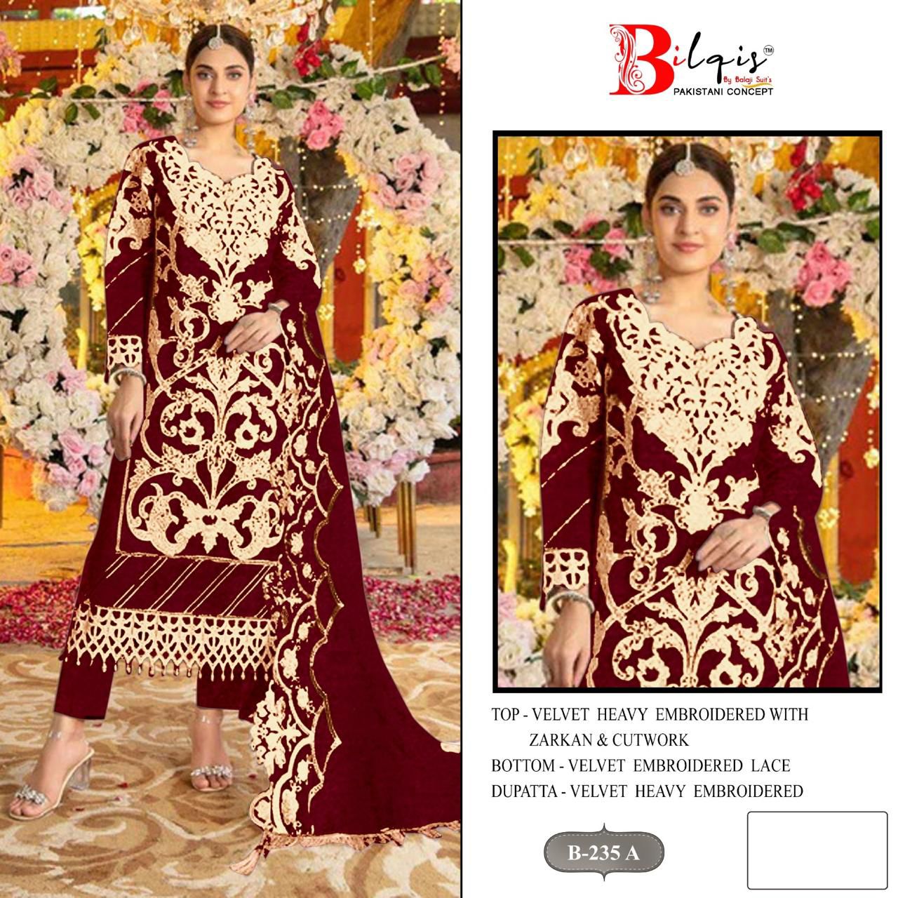 Bilqis B 235 A To D Velvet With Embroidery Pakistani Salwar Kameez