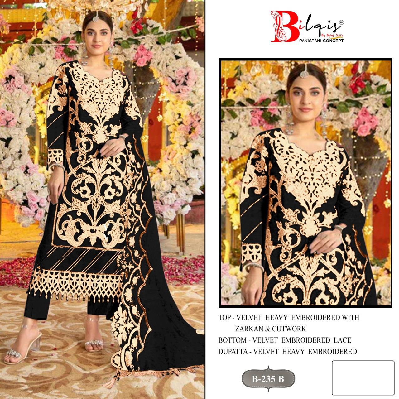 Bilqis B 235 A To D Velvet With Embroidery Pakistani Salwar Kameez