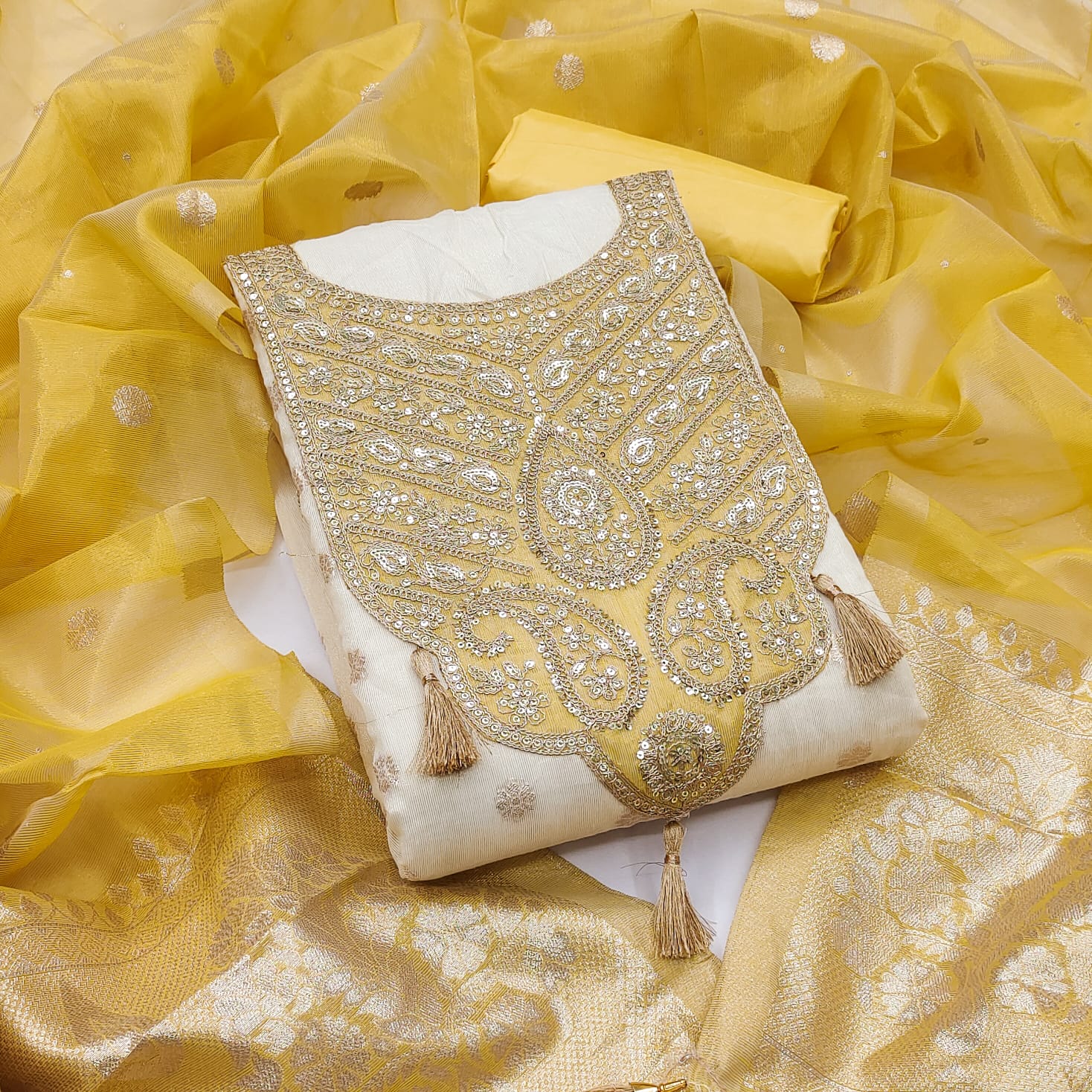 Designer Noor Simmer Silk Zakard Booti Dress Material Collection 