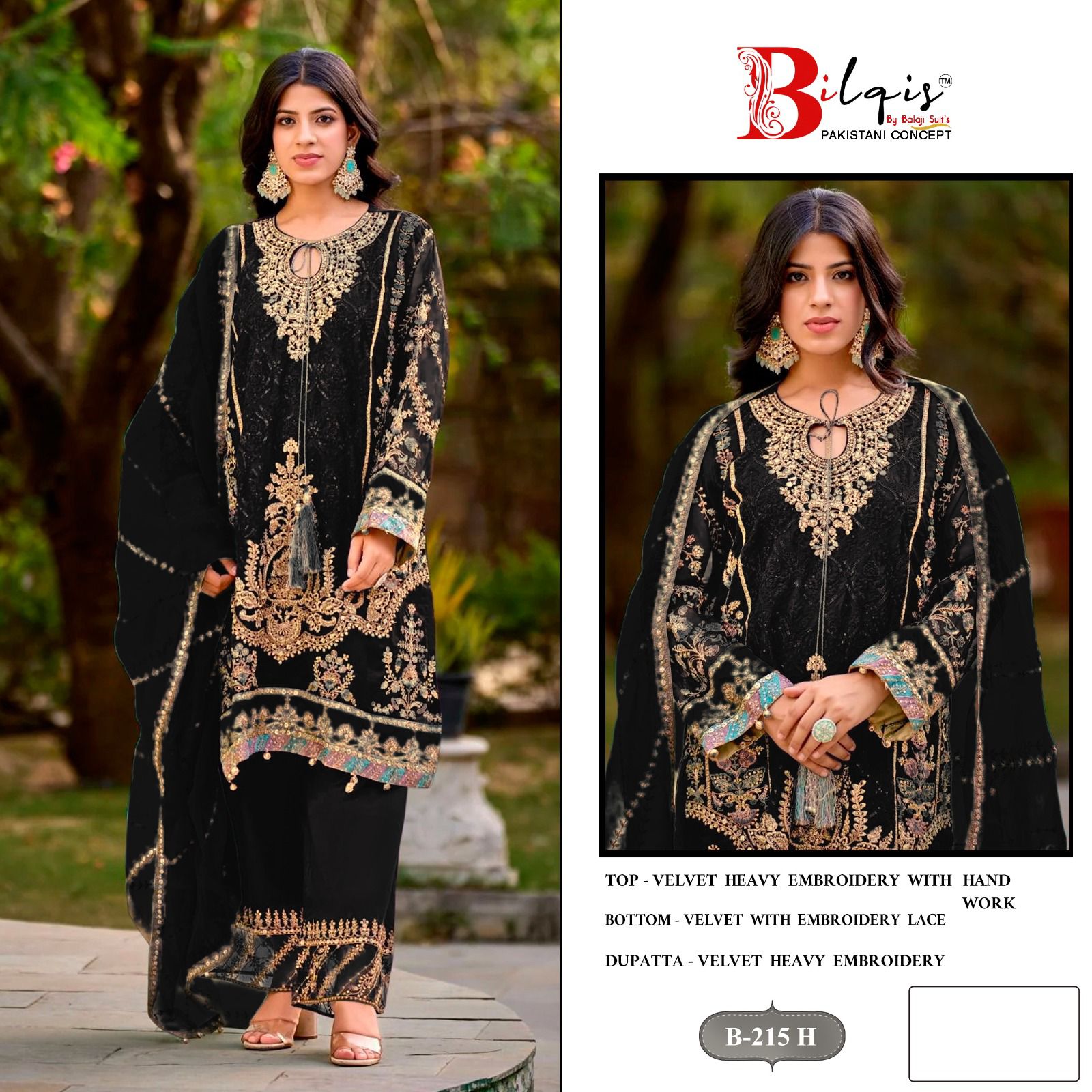 Bilqis B 215 E To H Velvet With Embroidery Pakistani Salwar Kameez