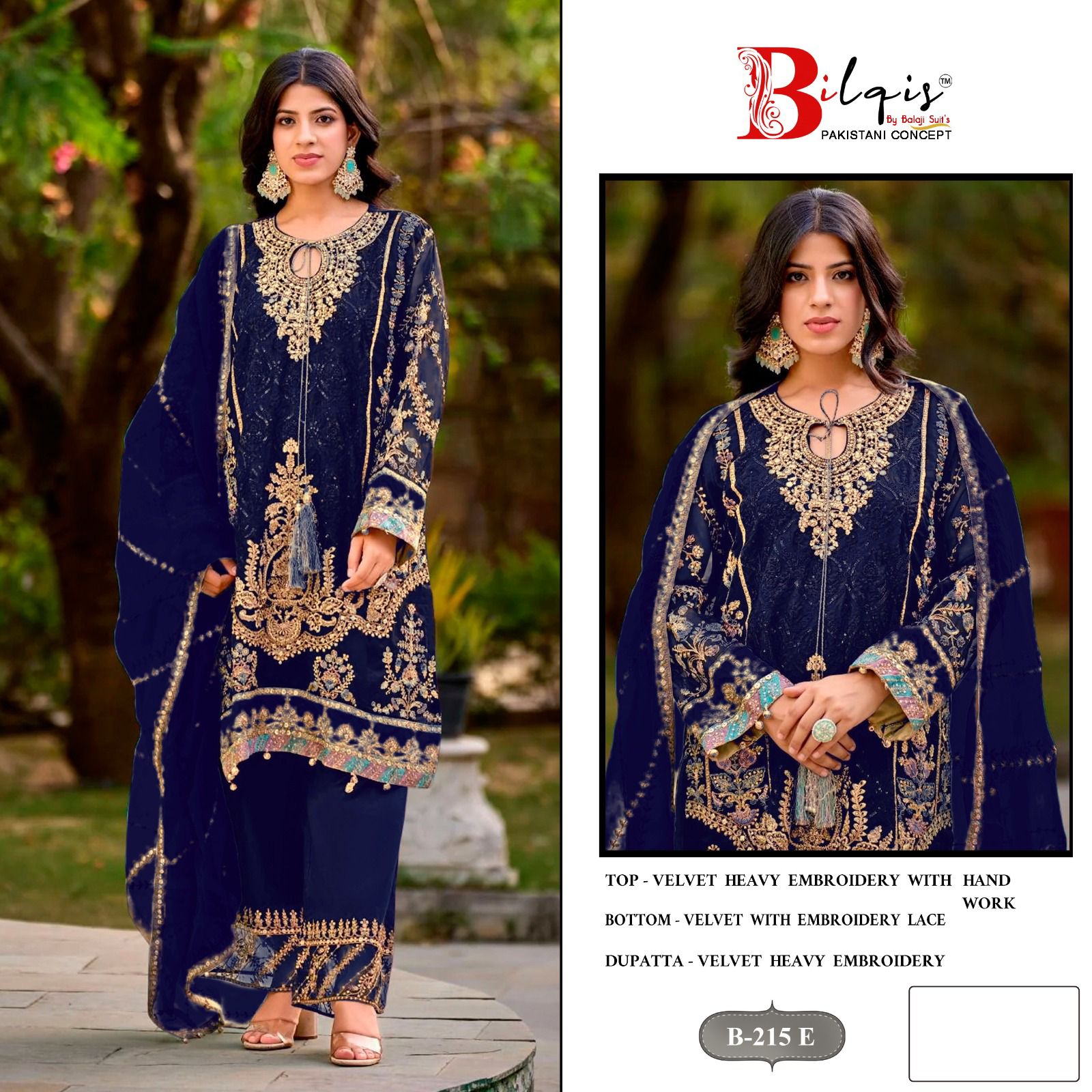 Bilqis B 215 E To H Velvet With Embroidery Pakistani Salwar Kameez