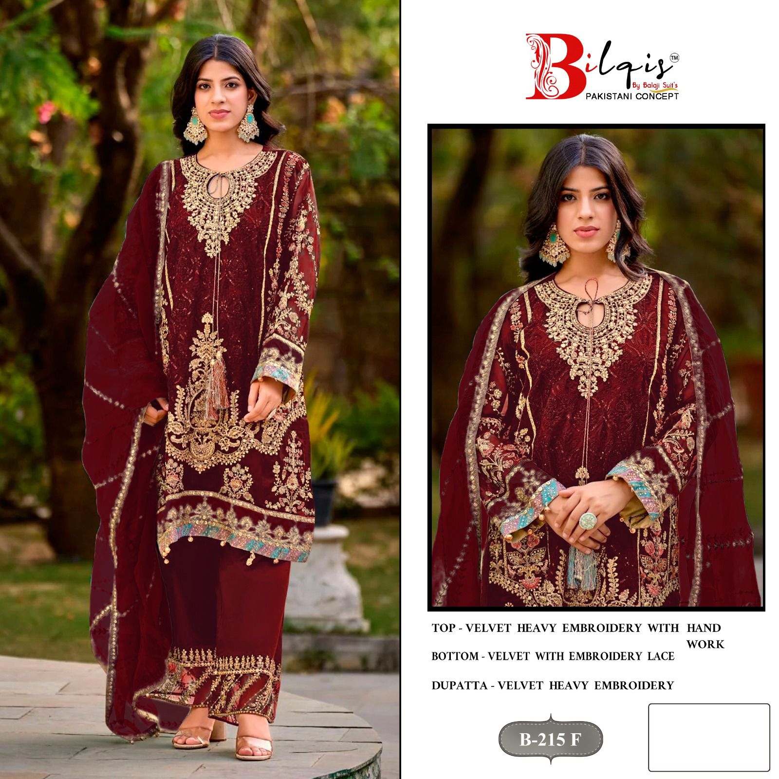 Bilqis B 215 E To H Velvet With Embroidery Pakistani Salwar Kameez