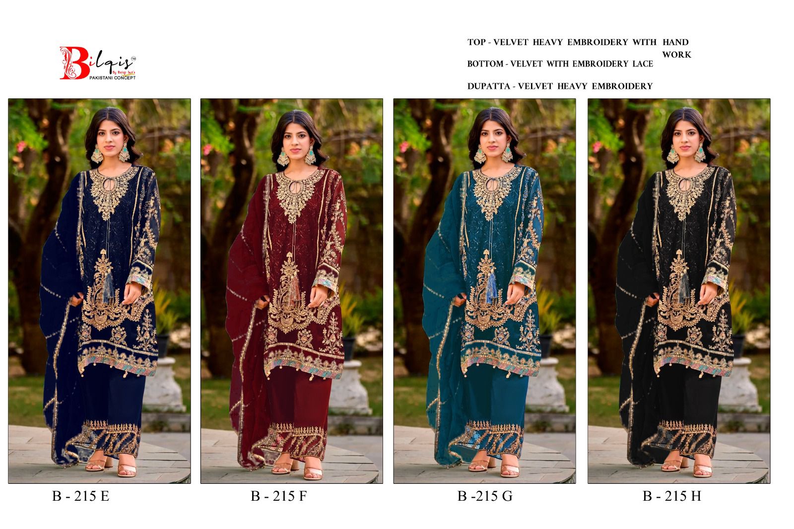 Bilqis B 215 E To H Velvet With Embroidery Pakistani Salwar Kameez