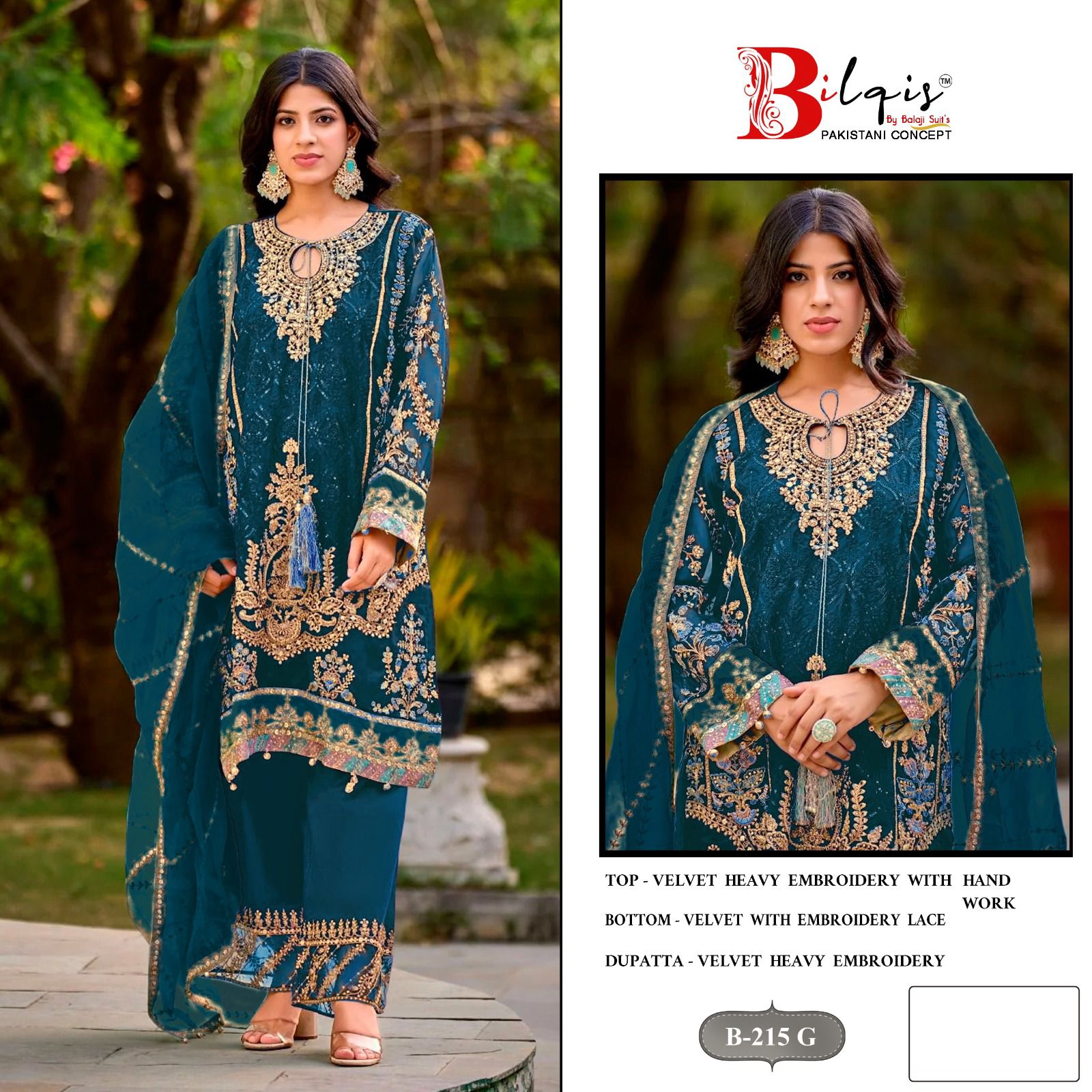 Bilqis B 215 E To H Velvet With Embroidery Pakistani Salwar Kameez