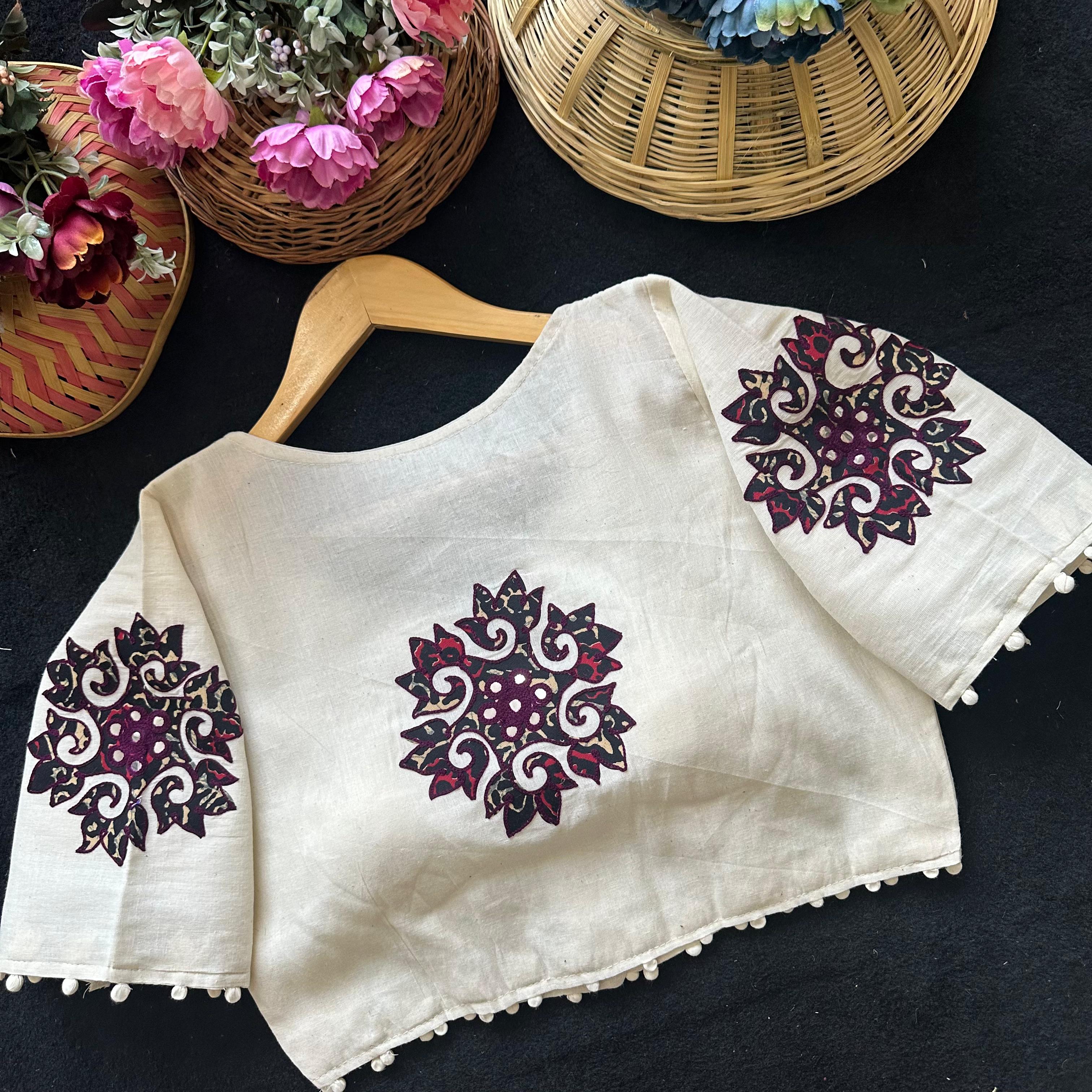 Fab Ajrakh Aplic 1 Pure Camric Cotton Diable Apllic Blouse Collection 