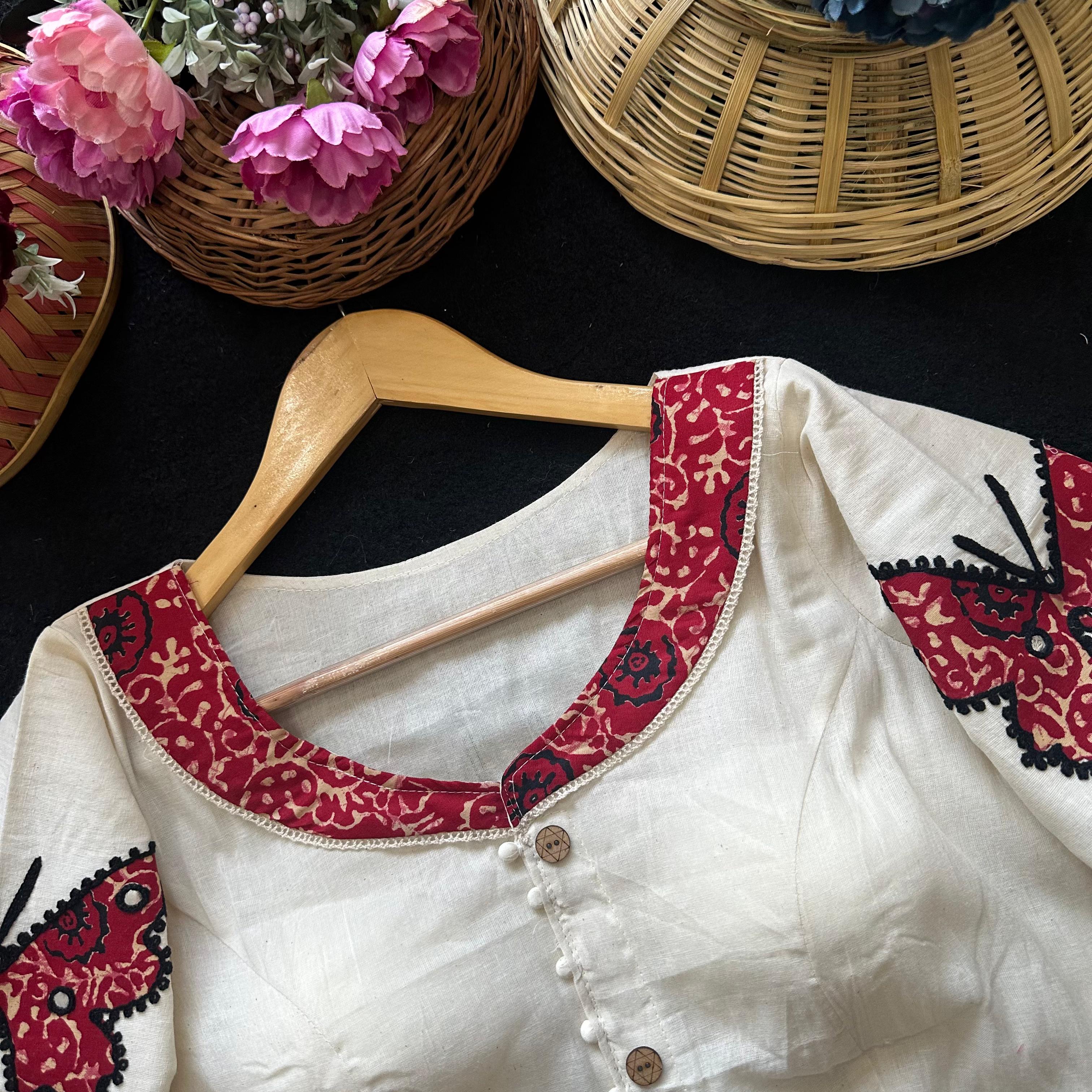 Fab Ajrakh Aplic 1 Pure Camric Cotton Diable Apllic Blouse Collection 