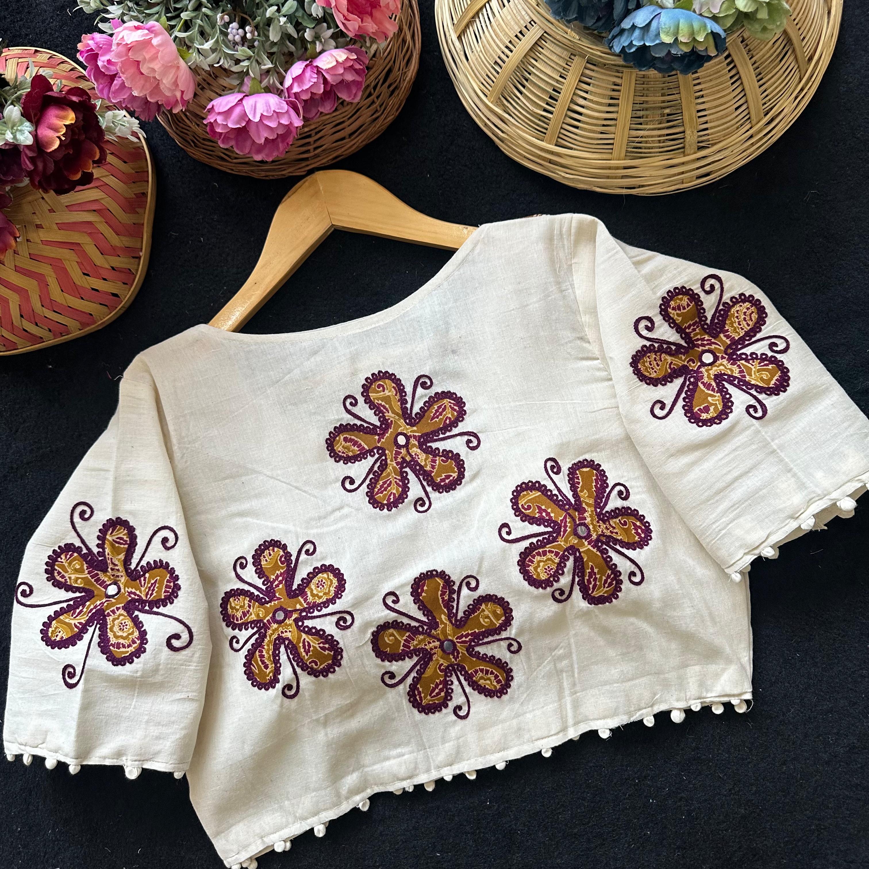 Fab Ajrakh Aplic 1 Pure Camric Cotton Diable Apllic Blouse Collection 