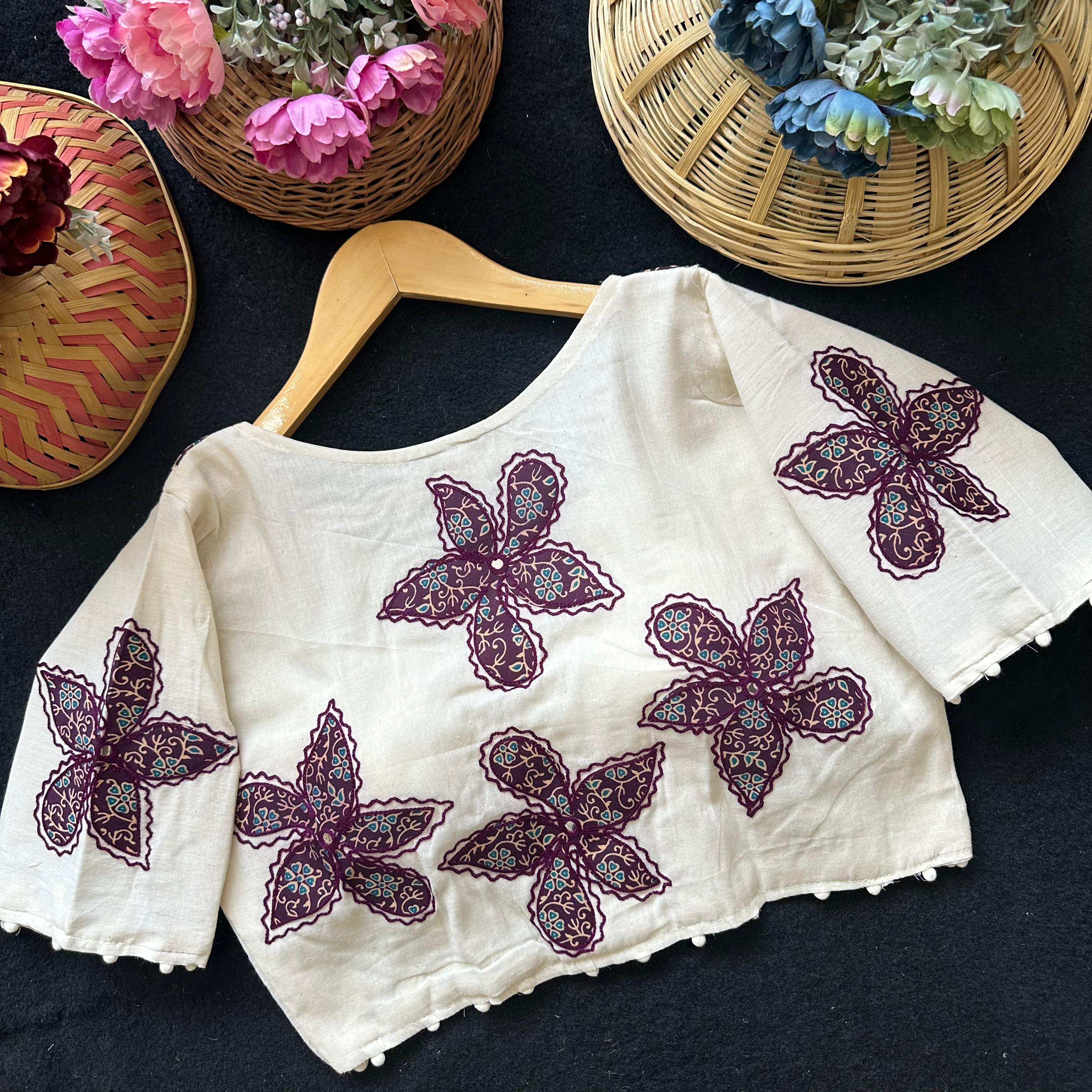 Fab Ajrakh Aplic 1 Pure Camric Cotton Diable Apllic Blouse Collection 
