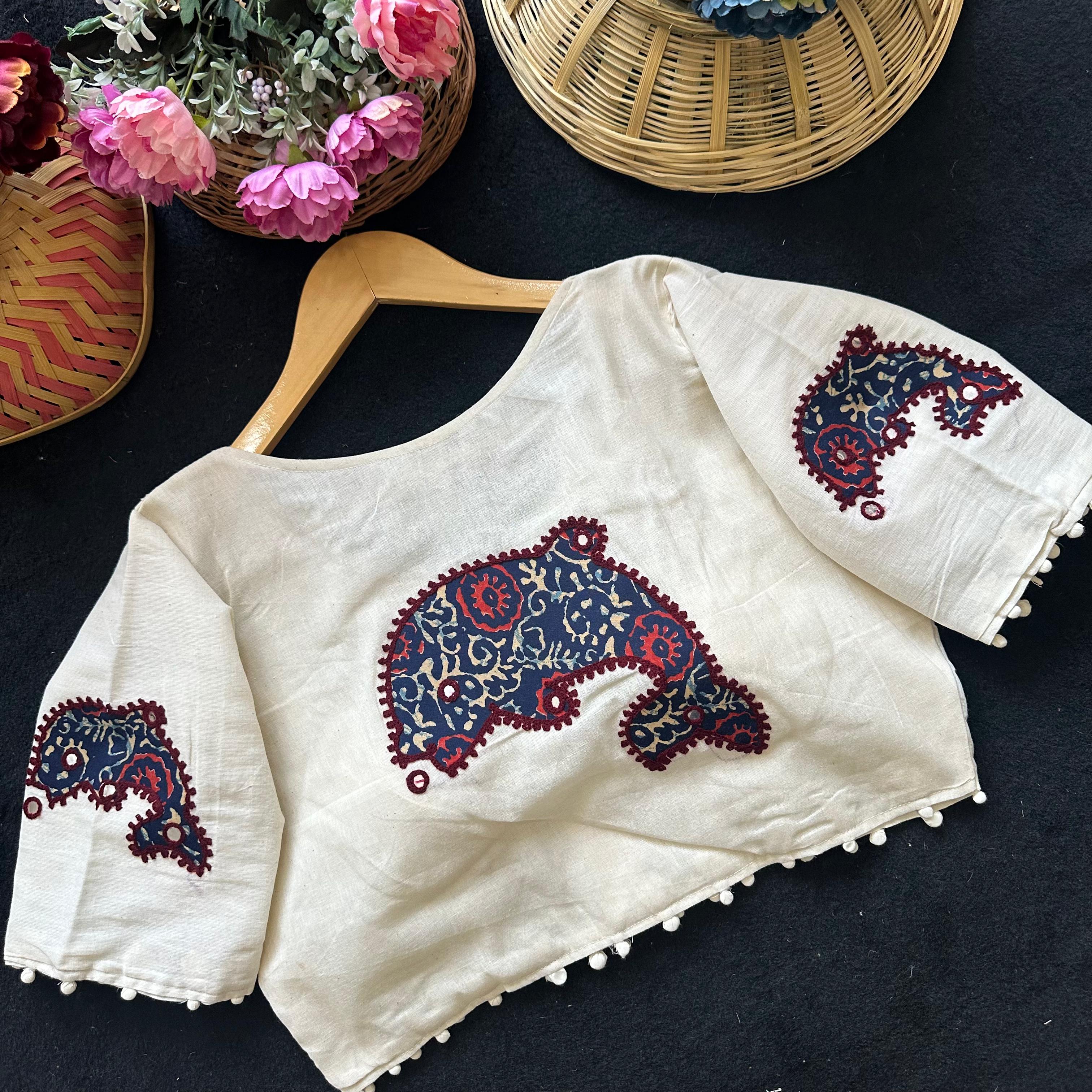 Fab Ajrakh Aplic 1 Pure Camric Cotton Diable Apllic Blouse Collection 