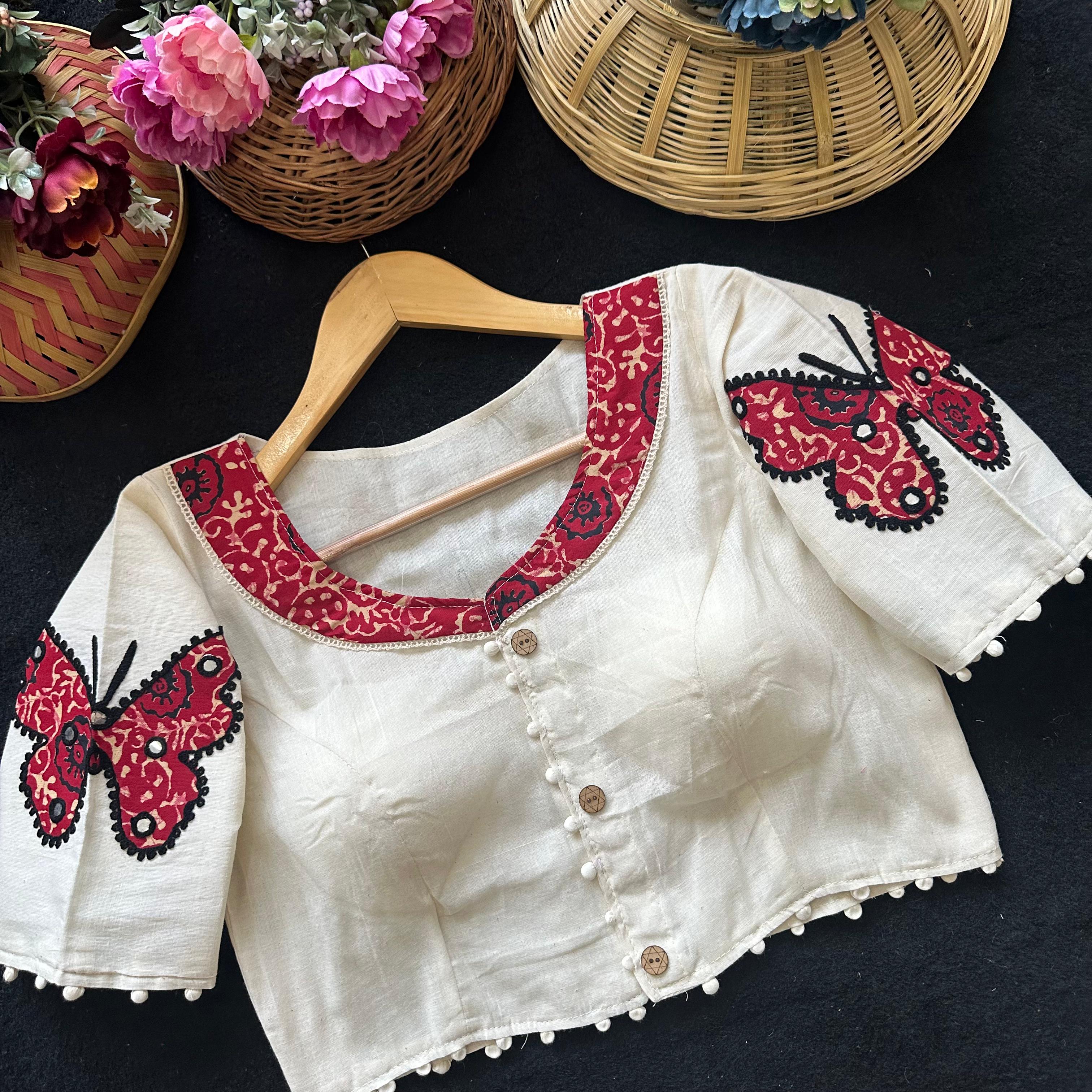 Fab Ajrakh Aplic 1 Pure Camric Cotton Diable Apllic Blouse Collection 
