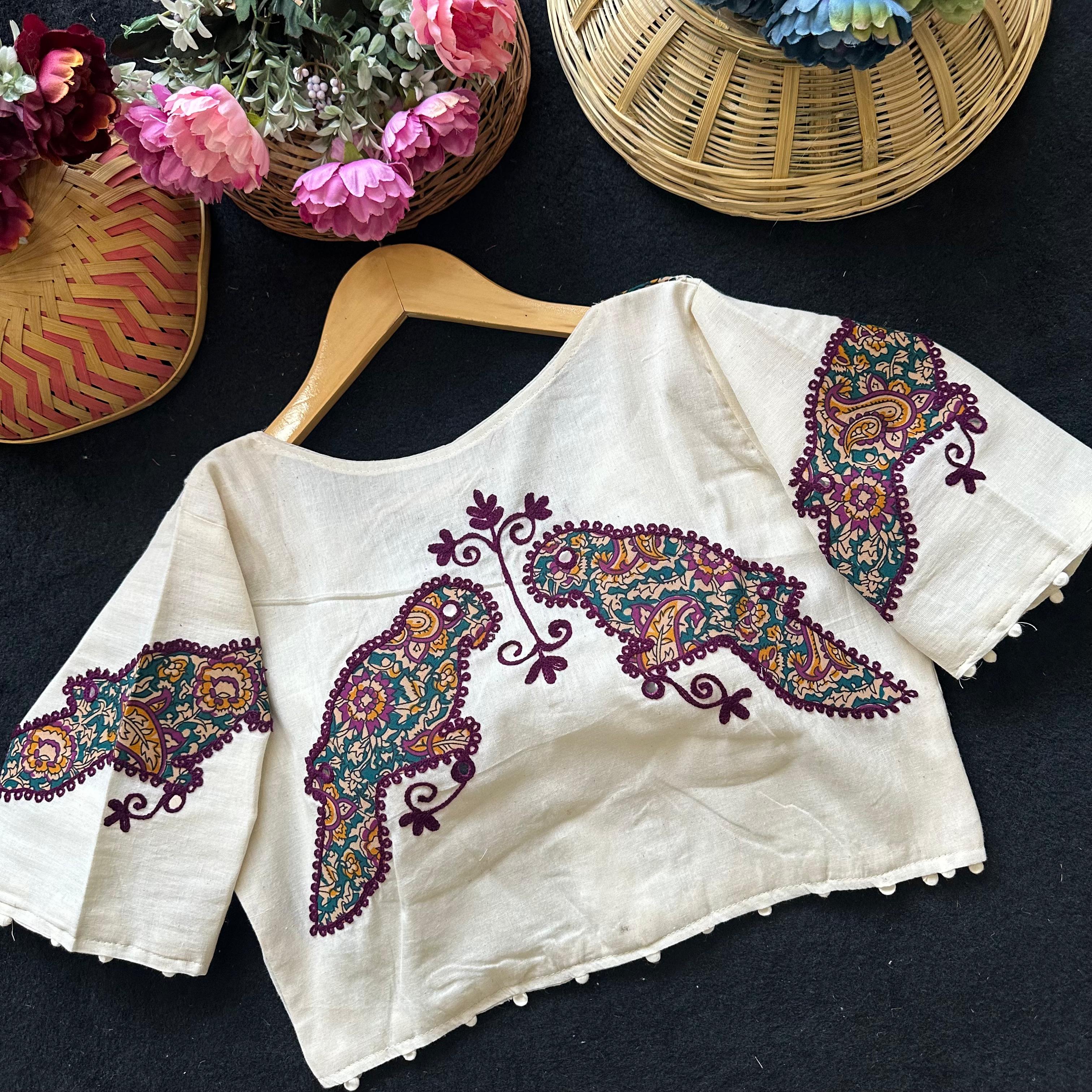 Fab Ajrakh Aplic 1 Pure Camric Cotton Diable Apllic Blouse Collection 