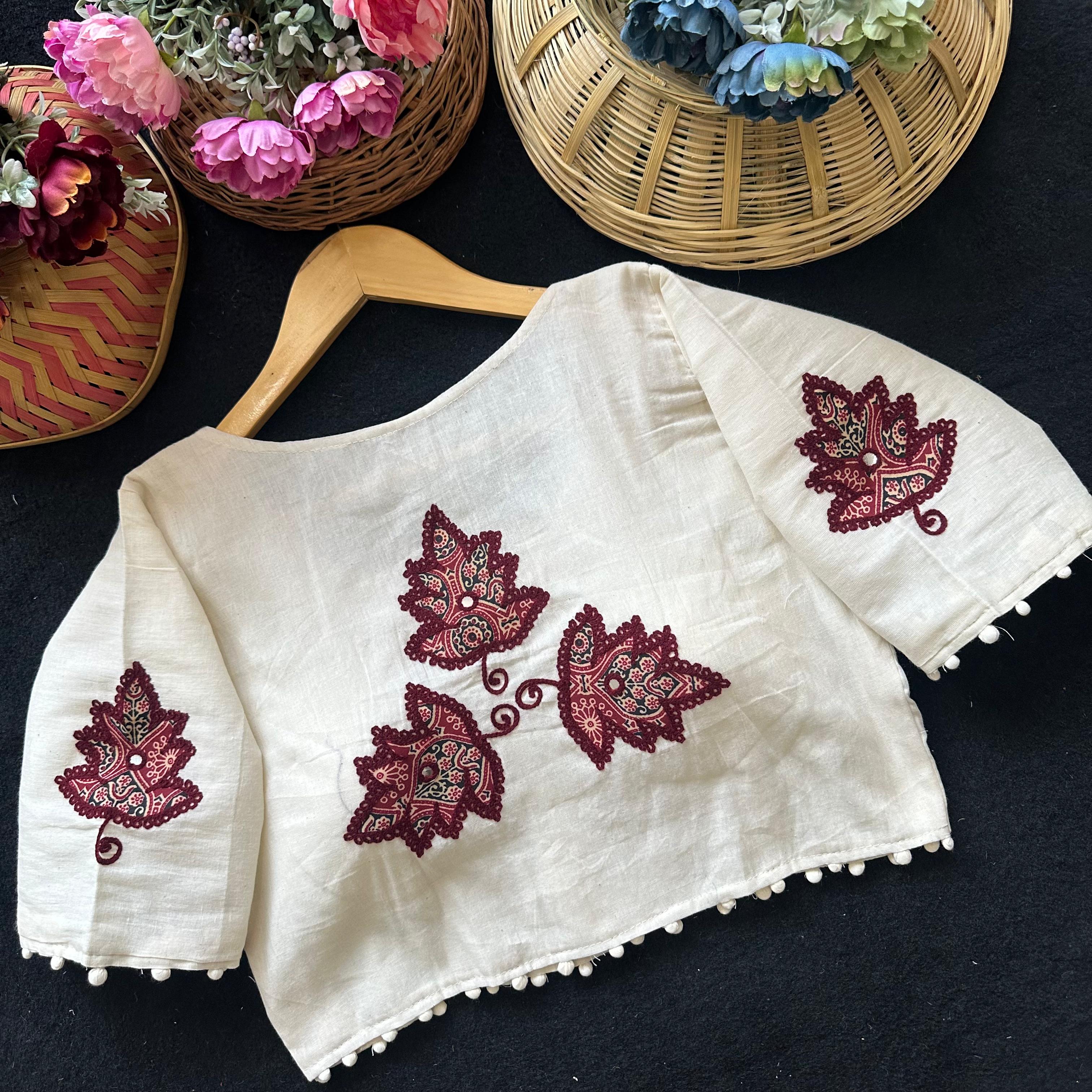 Fab Ajrakh Aplic 1 Pure Camric Cotton Diable Apllic Blouse Collection 
