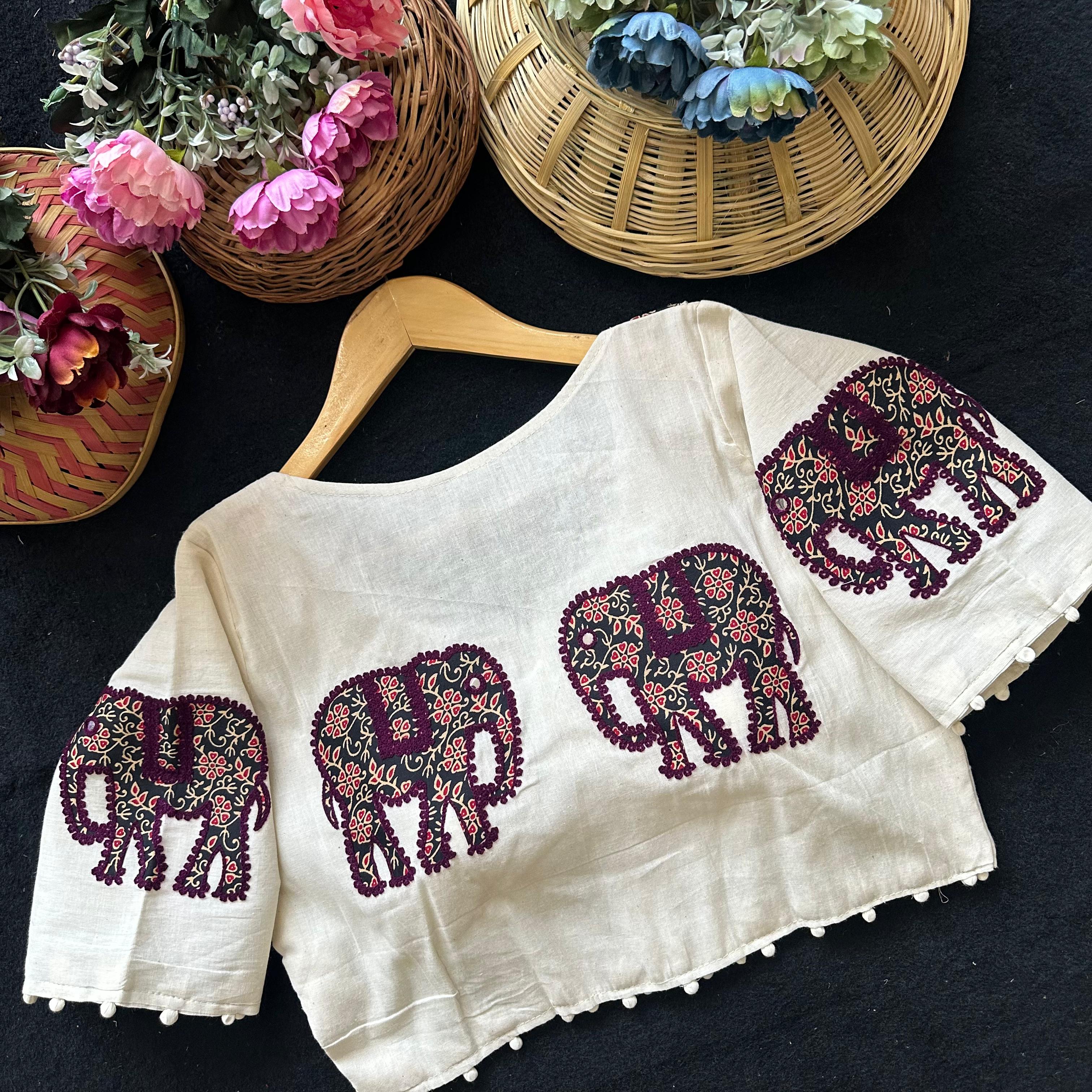 Fab Ajrakh Aplic 1 Pure Camric Cotton Diable Apllic Blouse Collection 
