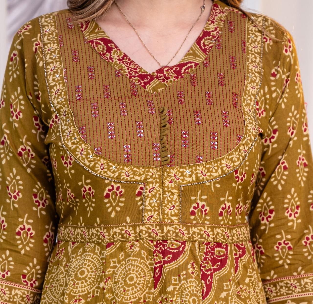 Naisha K 521 Cotton Ajrak Print Anarkali Pant And Dupatta Collection