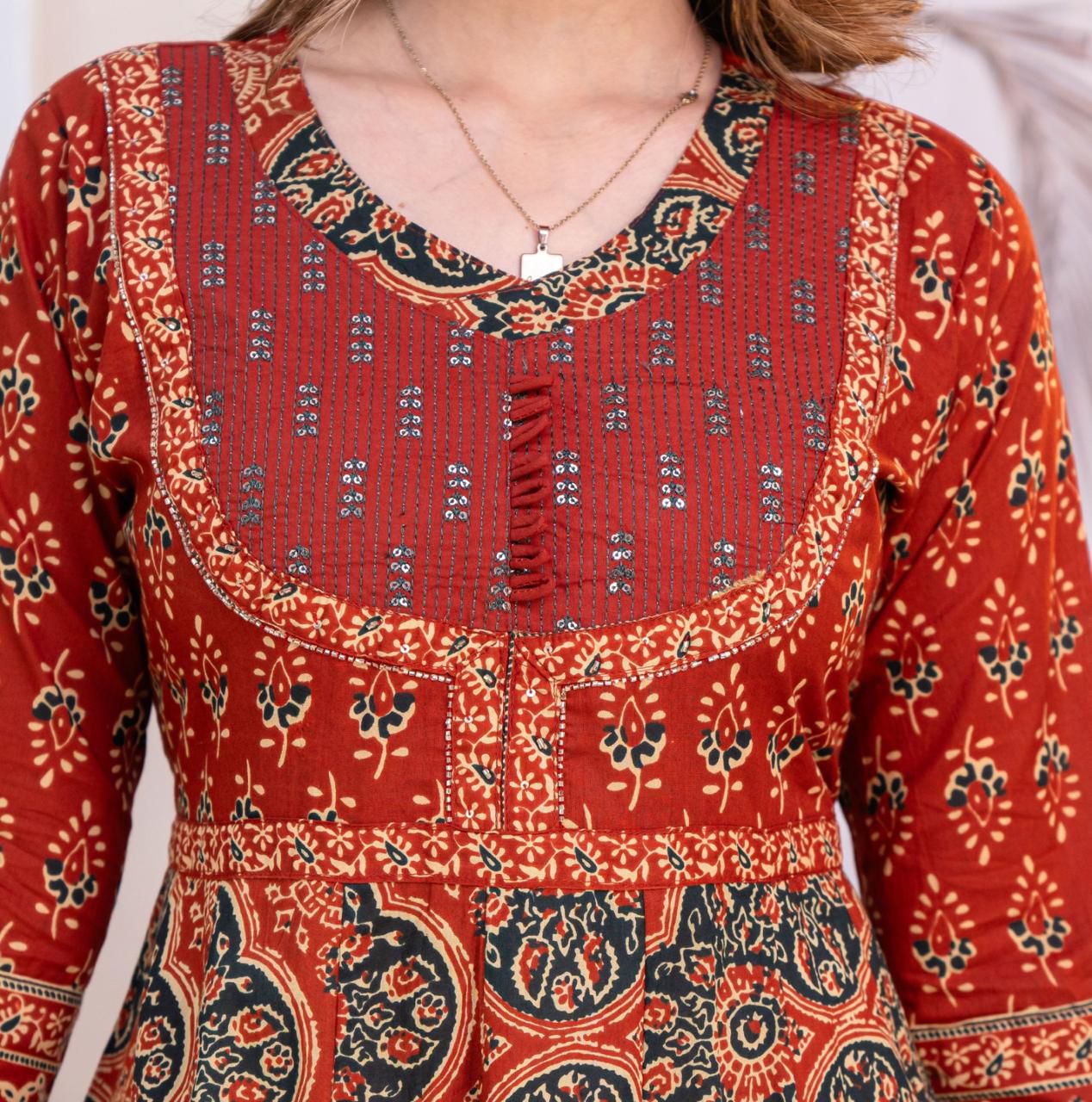 Naisha K 521 Cotton Ajrak Print Anarkali Pant And Dupatta Collection