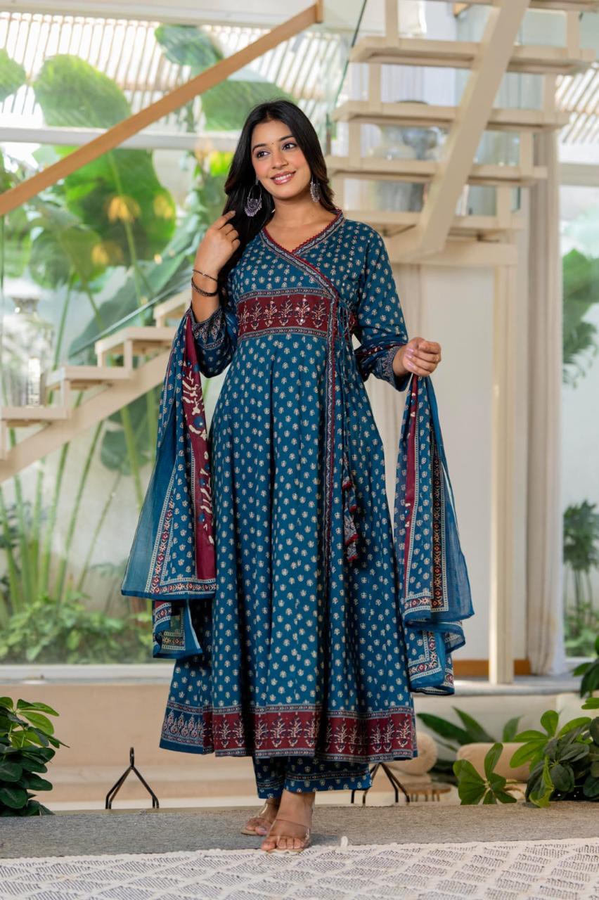 Naisha K 520 Cotton Designer Anarkali Top Bottom And Dupatta Collection