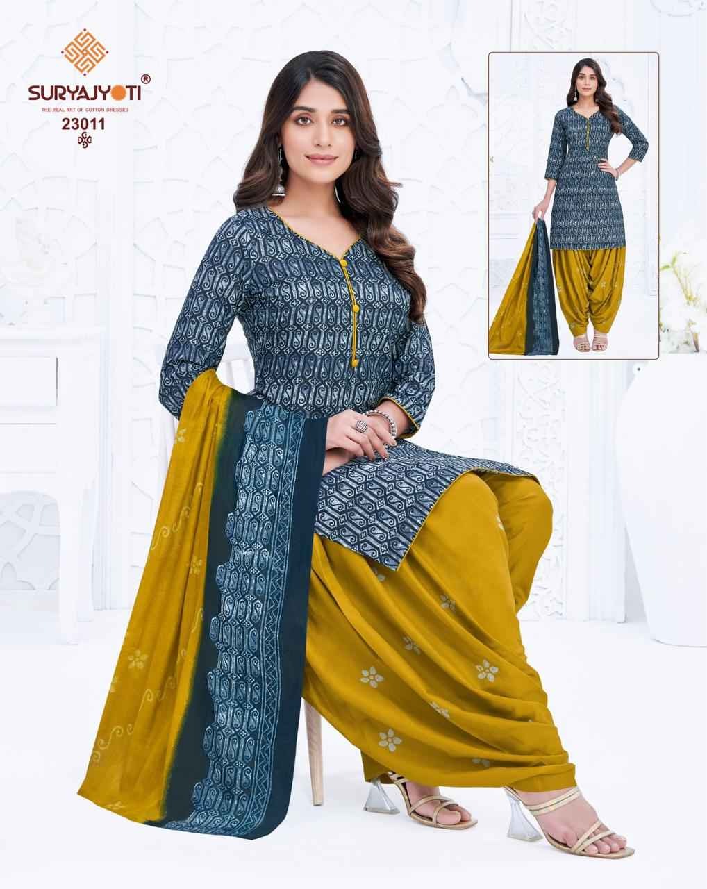 Suryajyoti Sui Dhaga Vol 23 Readymade Cotton Printed Punjabi Dress