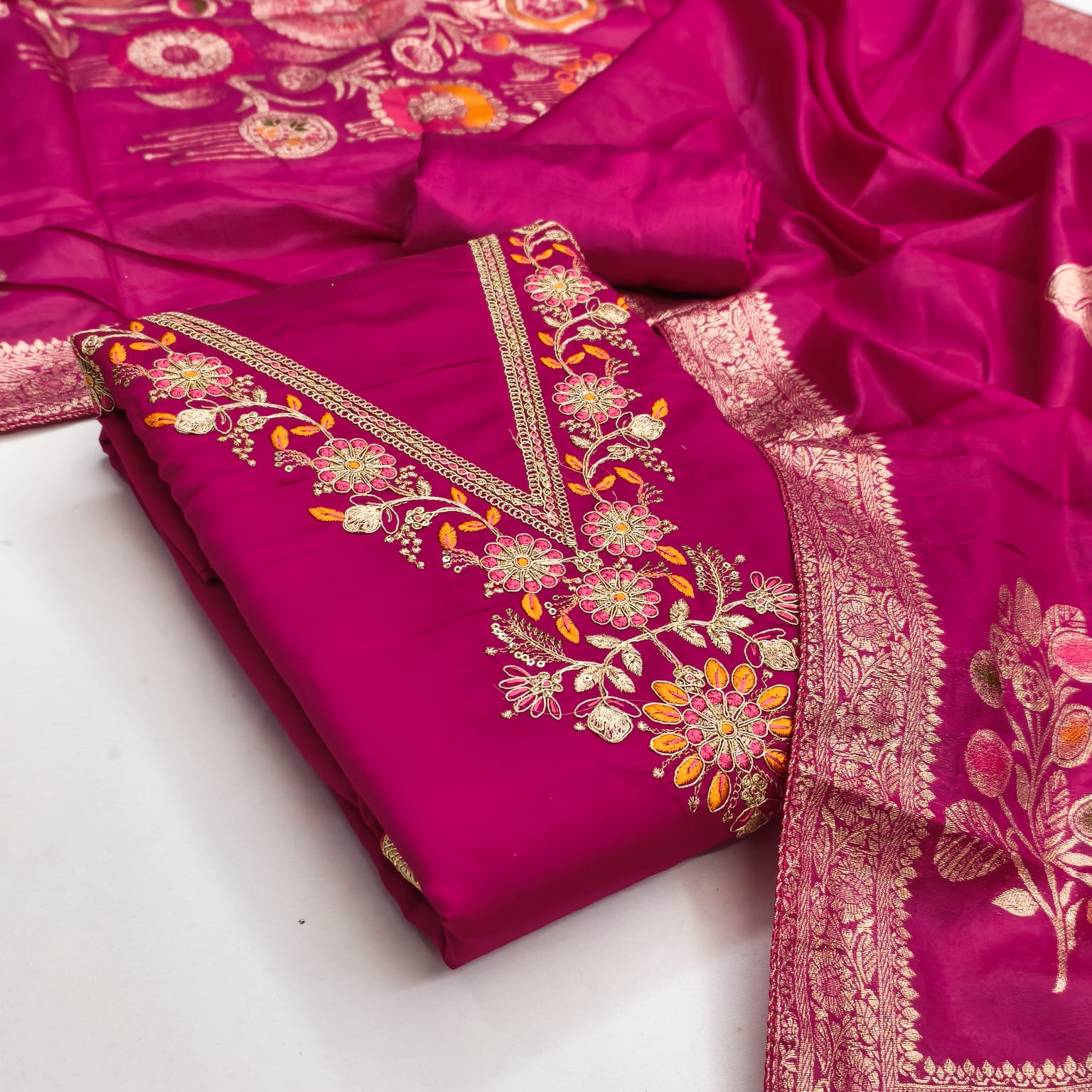 Designer Rimzim PV Roman Silk Multi Kodding Squence Work Dress Material