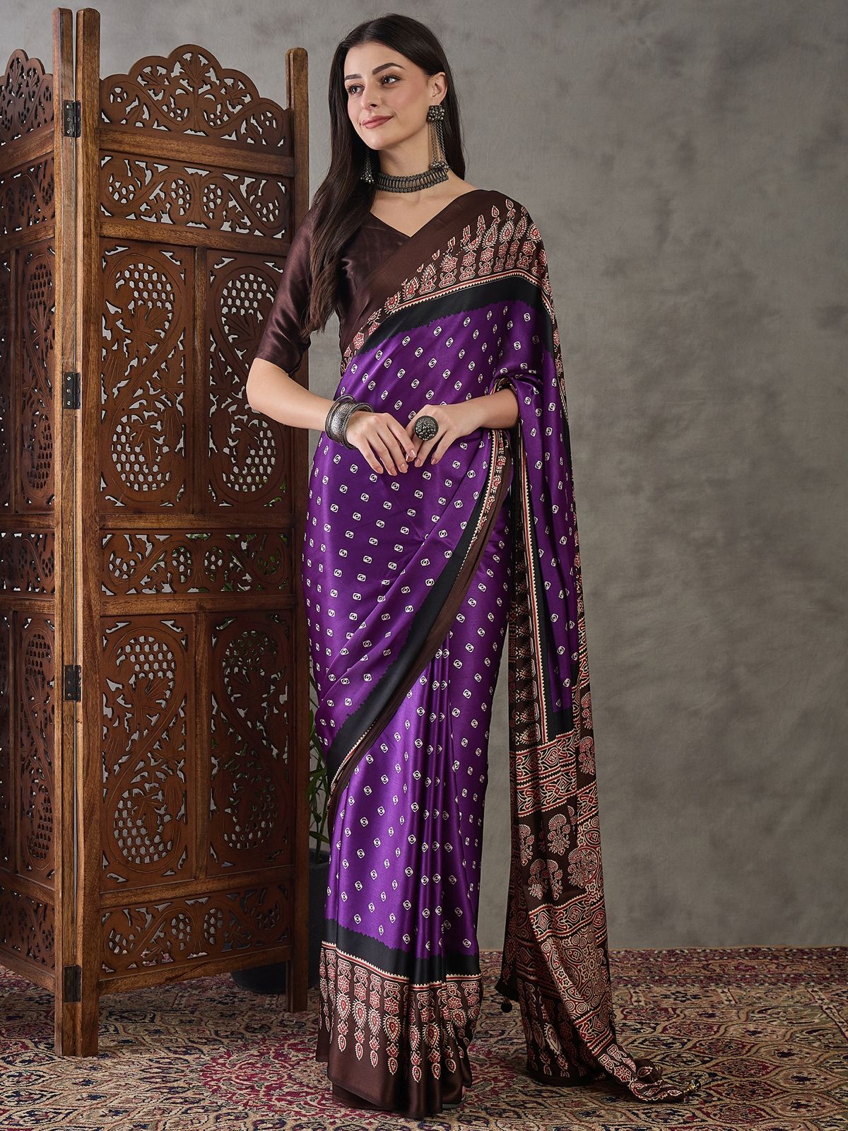 Gf Ajrakh Luxe Semi Modal Silk Saree