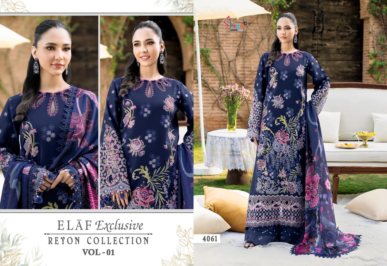 Shree Elaf Exclusive Vol 1 Chiffon Dupatta Rayon Pakistani Salwar Kameez