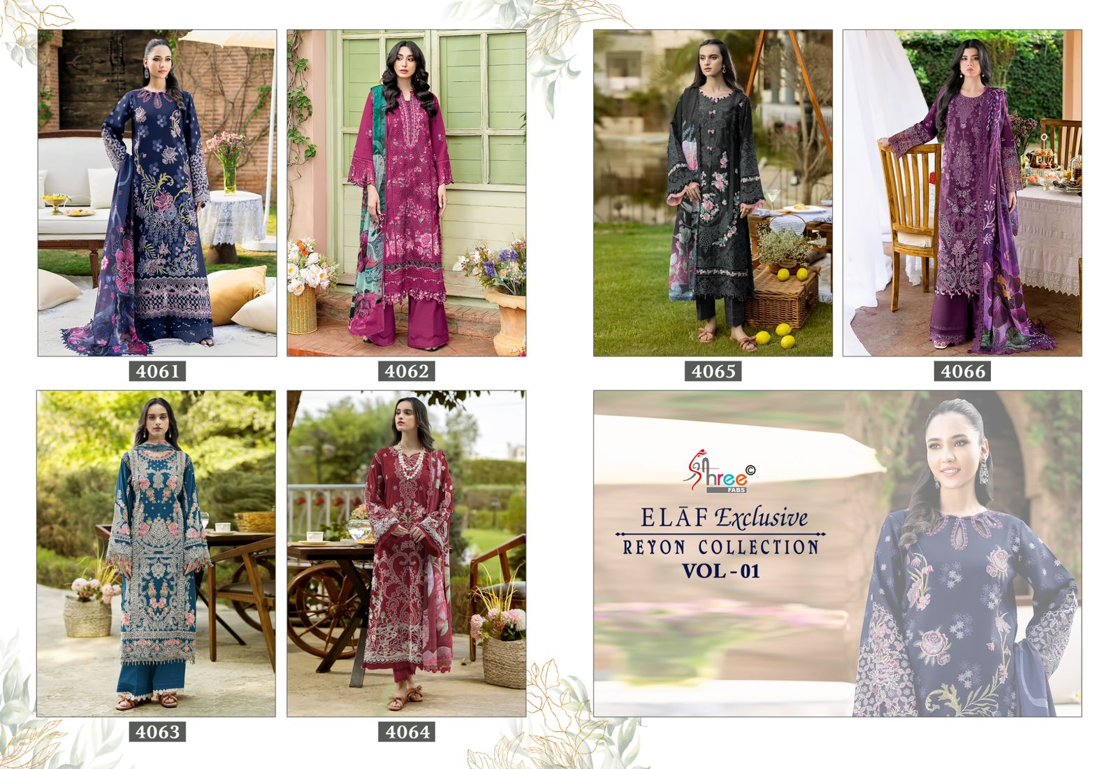 Shree Elaf Exclusive Vol 1 Chiffon Dupatta Rayon Pakistani Salwar Kameez