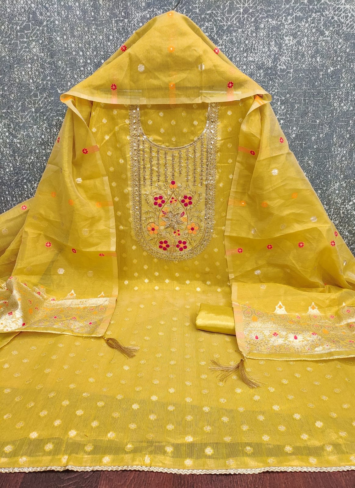 Designer London Queen Simmer Silk  Booti Dress Material Collection 