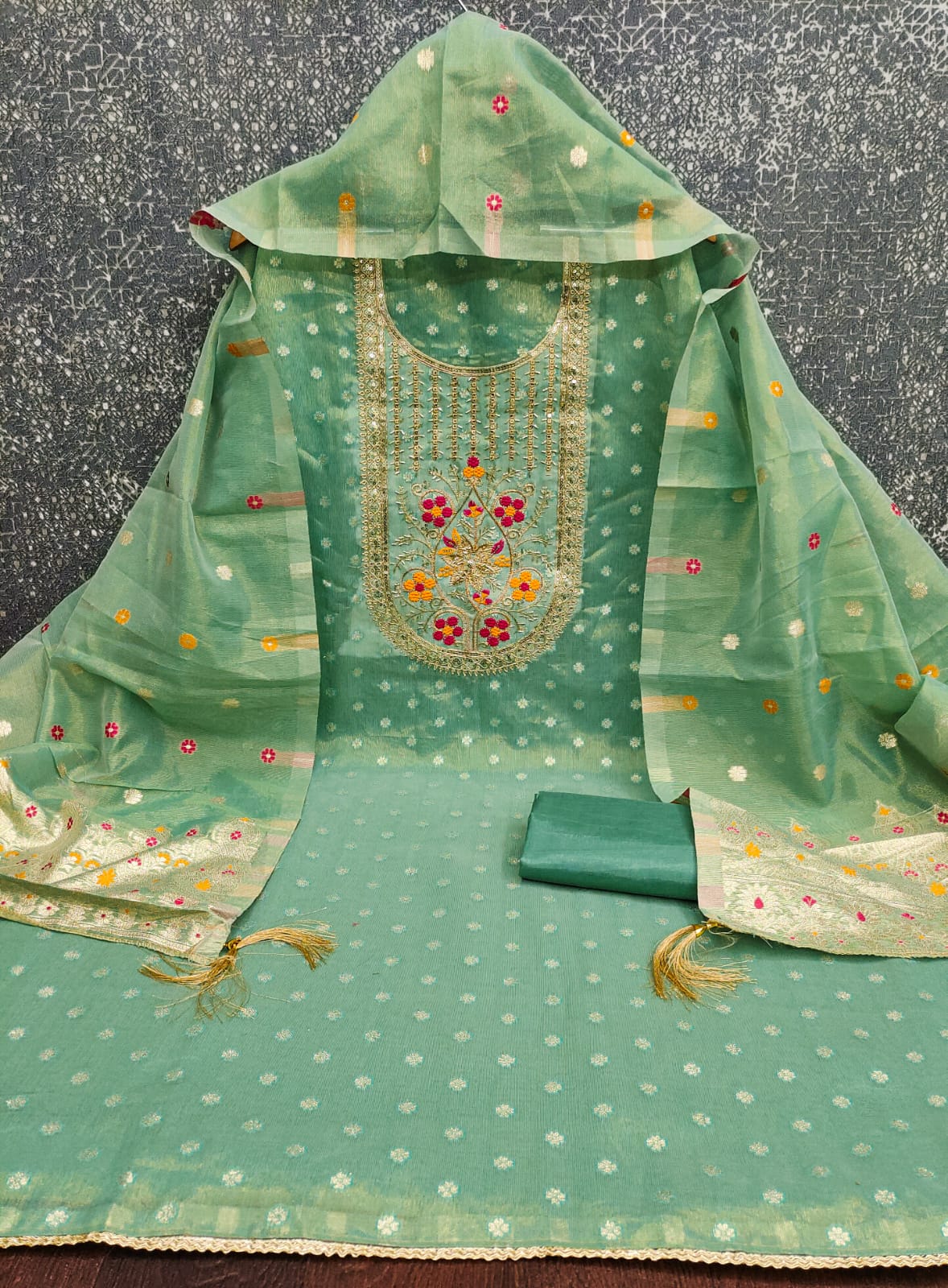 Designer London Queen Simmer Silk  Booti Dress Material Collection 