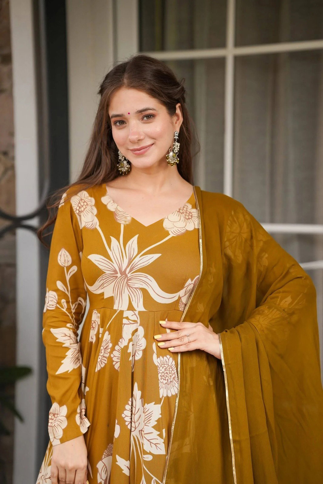 Dharm Sku Mustard Vaani Suit Anarkali Pent Dupatta Set Collection 