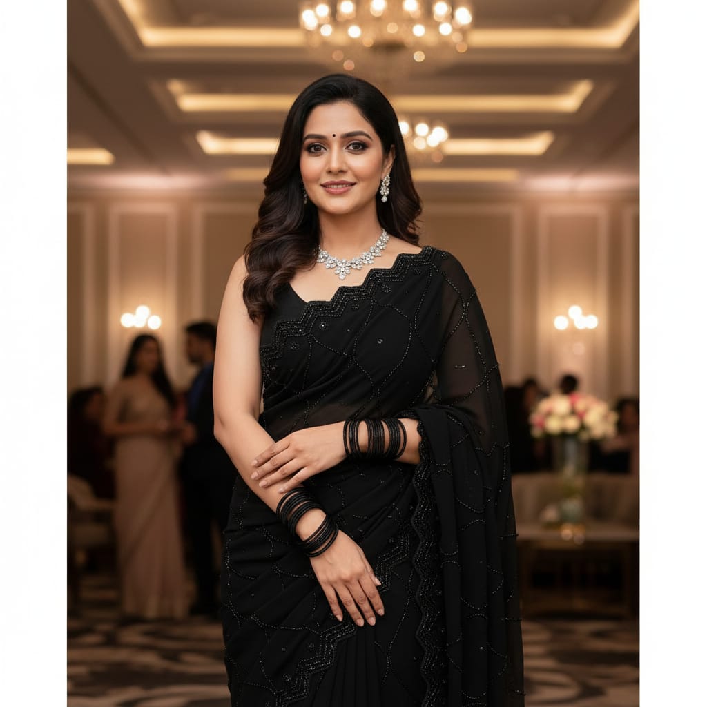 BEED 5 Black Beauty Launch Grand Party Wear Saree In Original Black Beeds Work