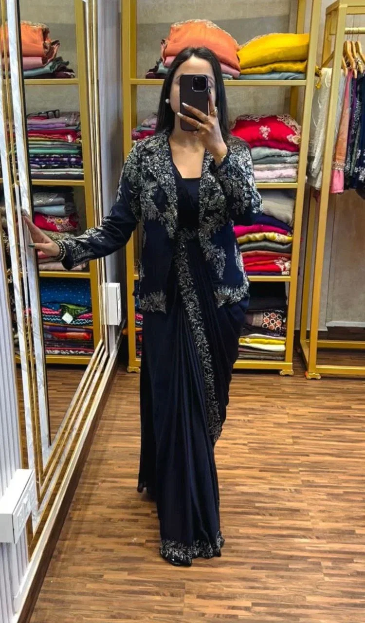 Bt 7083 Chinon Embroidered Ready To Wear Saree Collection