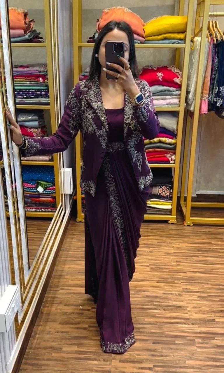 Bt 7083 Chinon Embroidered Ready To Wear Saree Collection