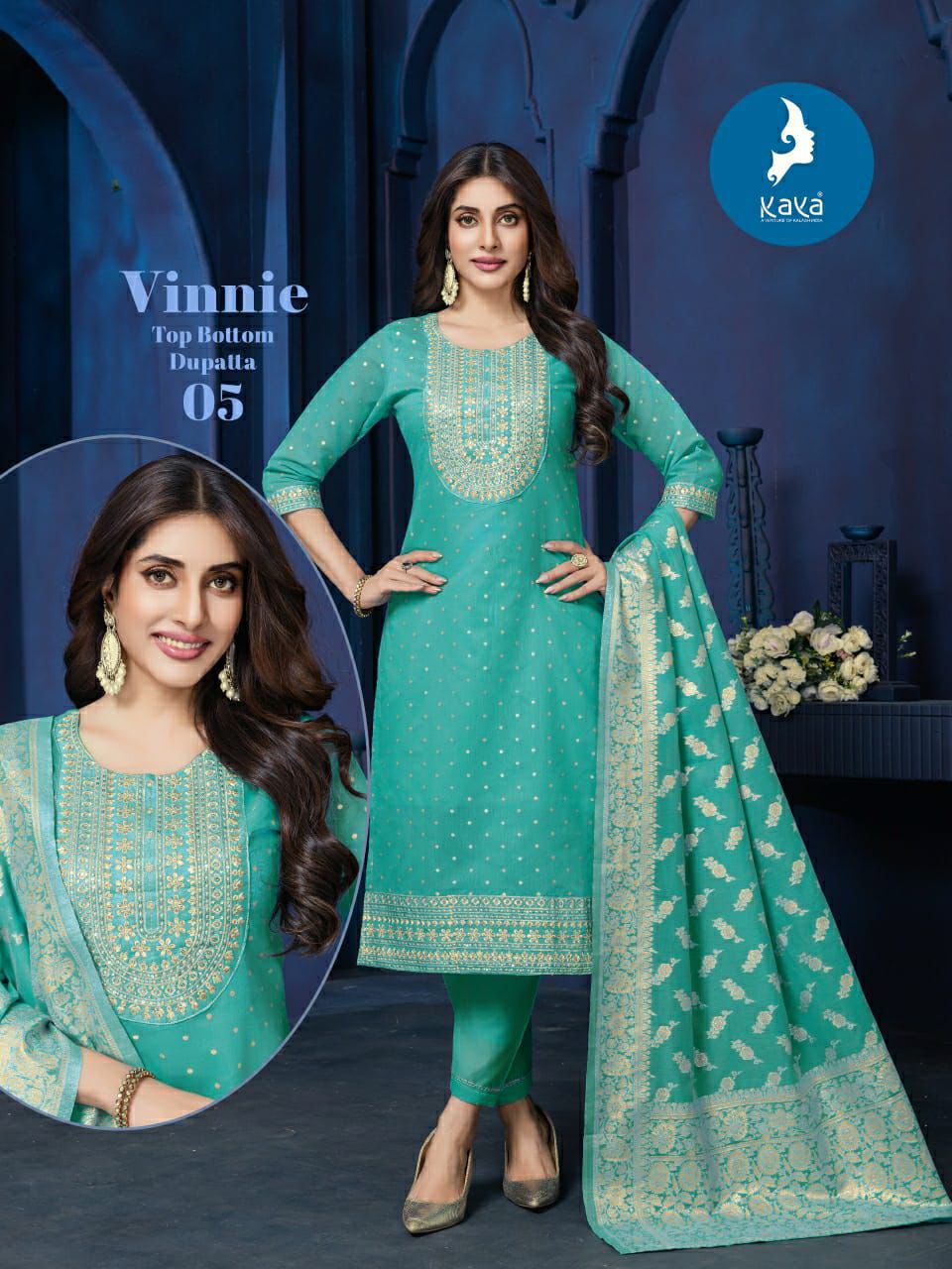 Kaya Vinnie Chanderi Jacquard Straight Kurti Pant And Dupatta Collection