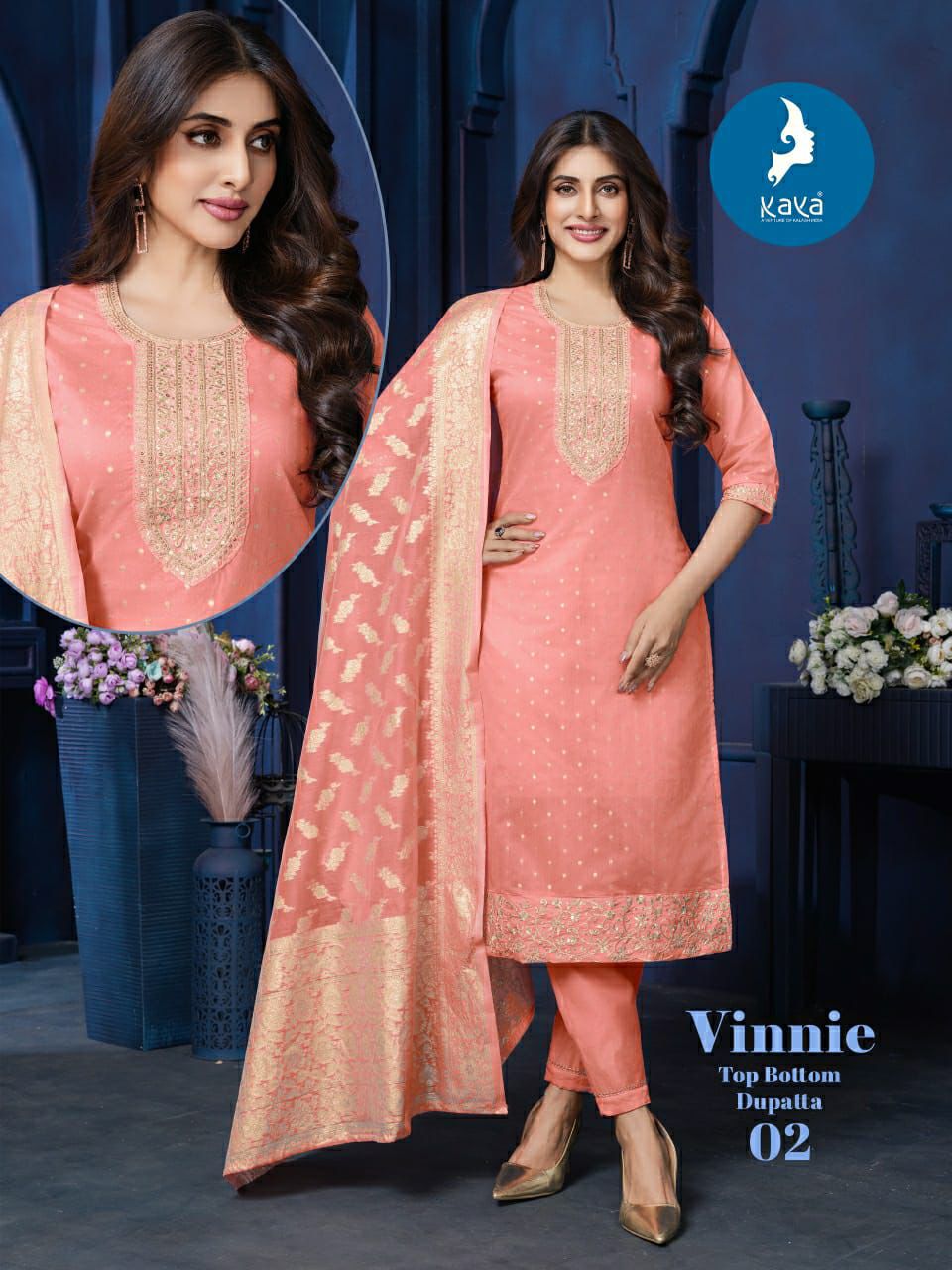 Kaya Vinnie Chanderi Jacquard Straight Kurti Pant And Dupatta Collection