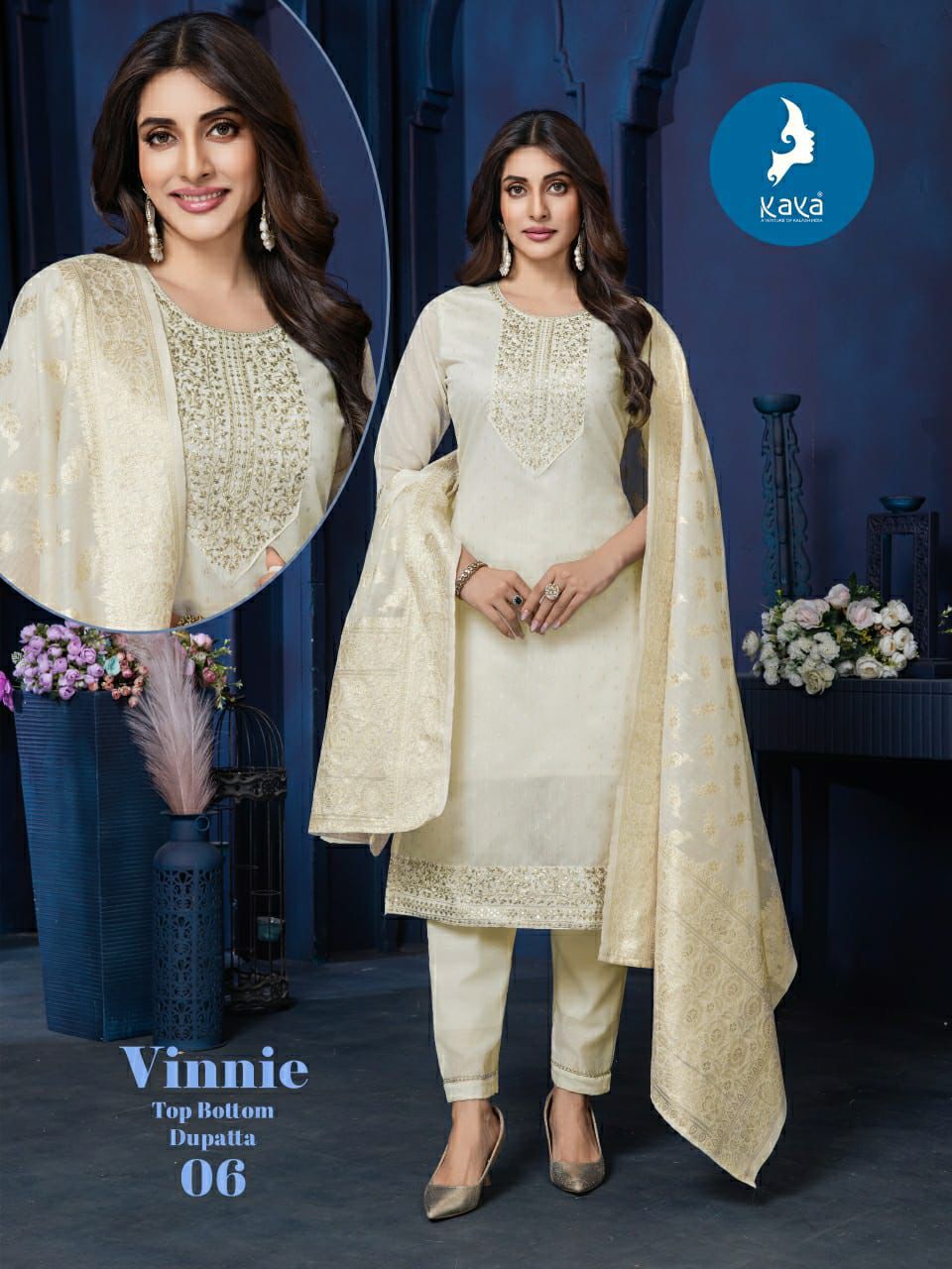 Kaya Vinnie Chanderi Jacquard Straight Kurti Pant And Dupatta Collection