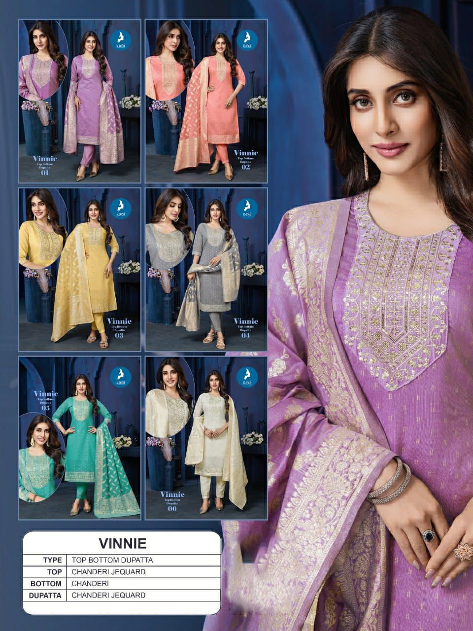 Kaya Vinnie Chanderi Jacquard Straight Kurti Pant And Dupatta Collection