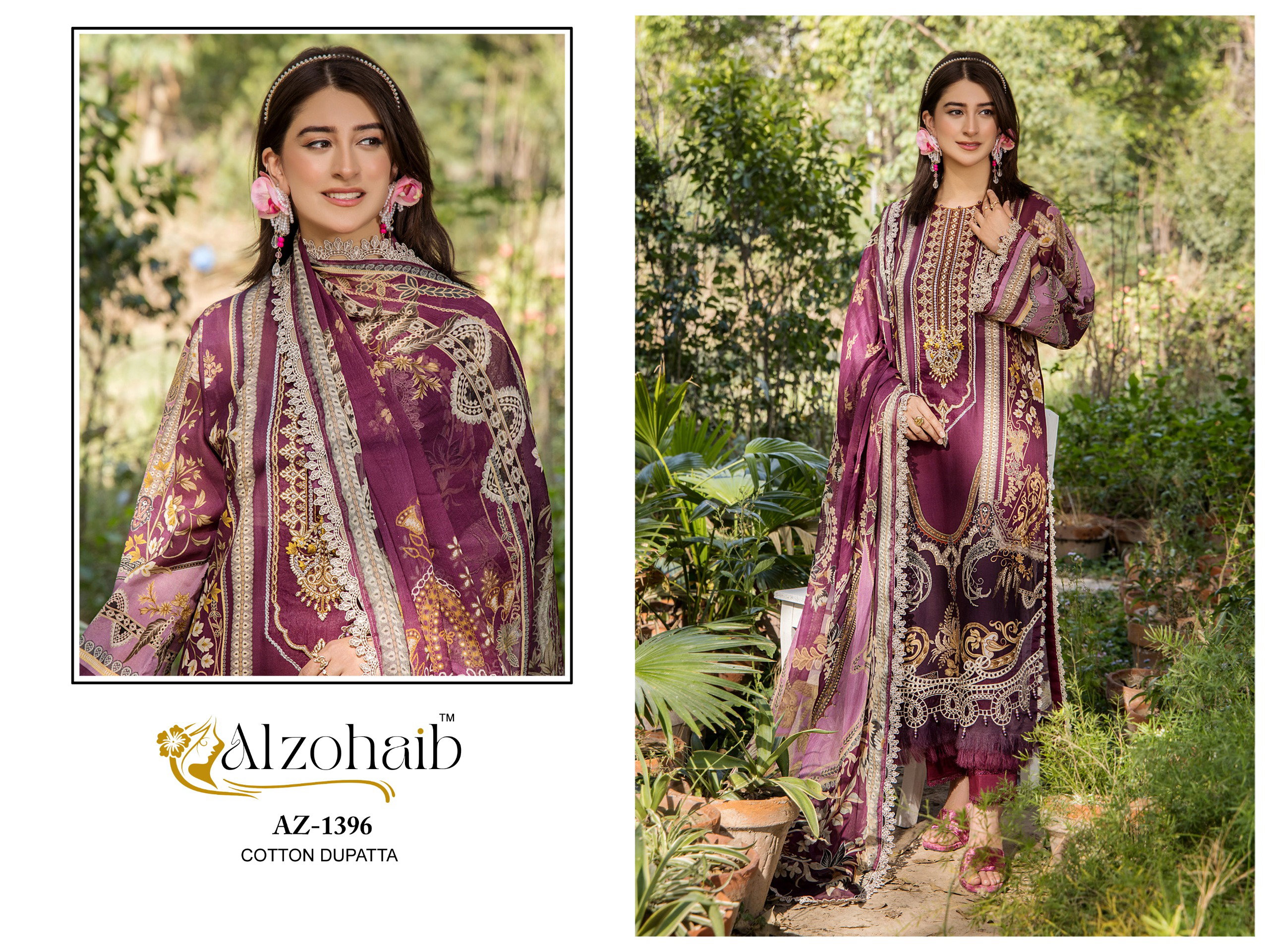 Alzohaib Aalsha Vol 2 Chiffon Dupatta Cotton Pakistani Salwar Kameez