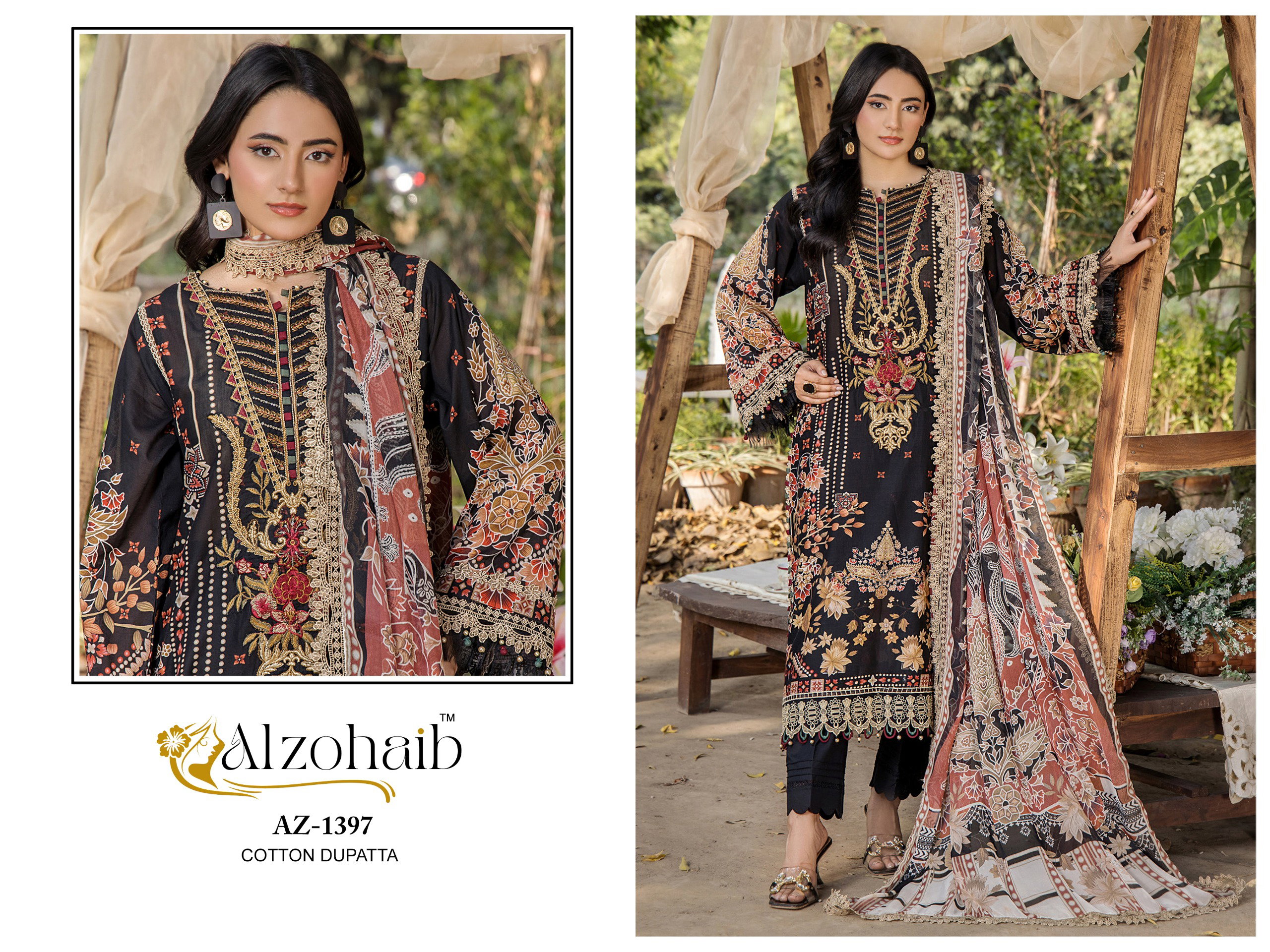 Alzohaib Aalsha Vol 2 Chiffon Dupatta Cotton Pakistani Salwar Kameez