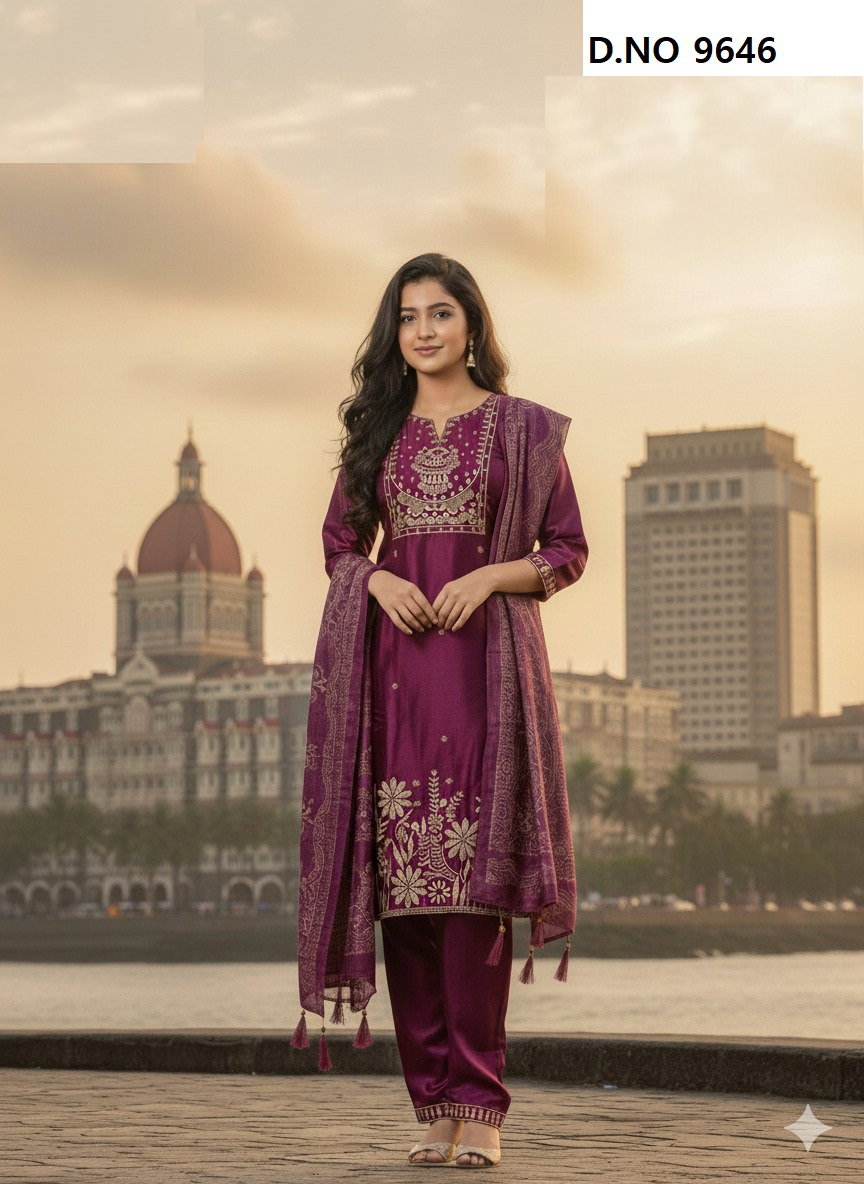 Roman Glass Kurti Set 9646 Roman Designer Top And Bottom Dupatta Collection