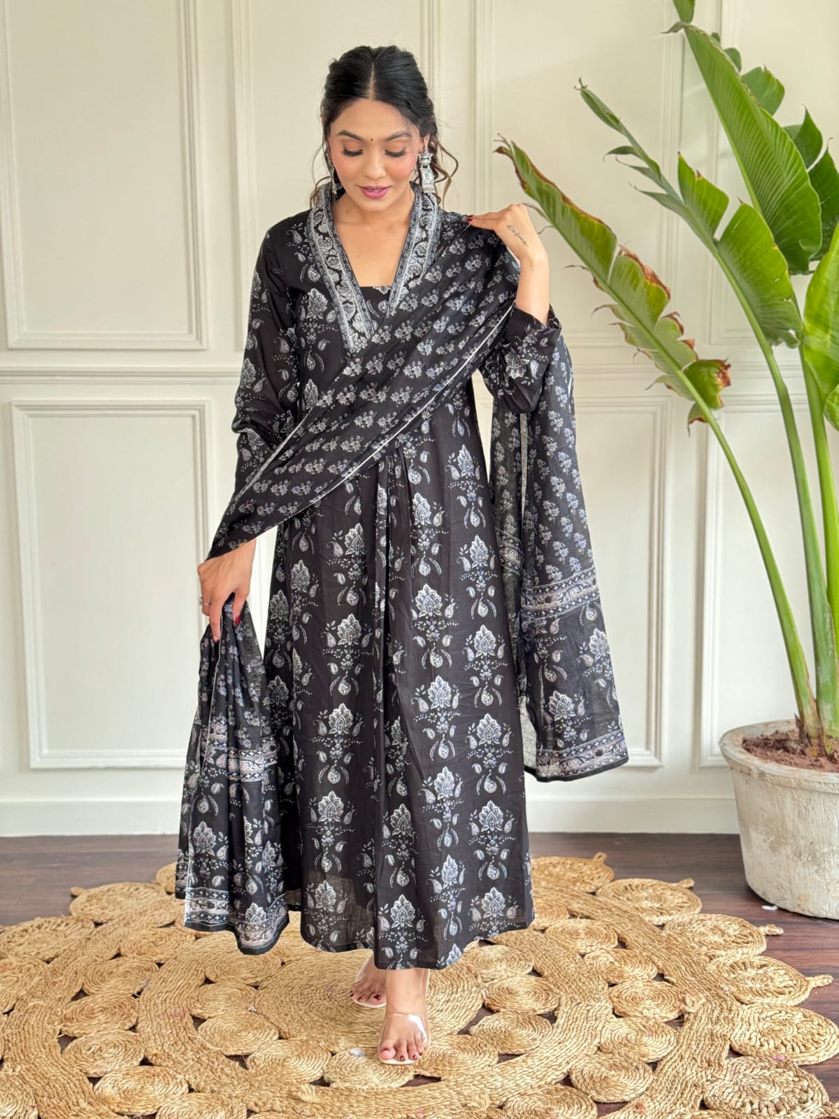 Yd Black Heavy Pura Cotton Anarkali Kurta with Pant & Dupatta Collection 