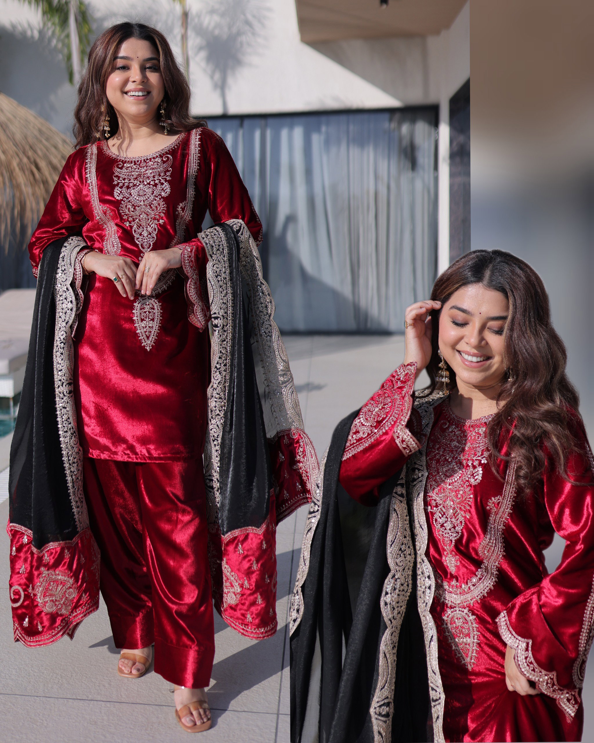 Lekha KA 1221 Ice Velvet Zari Embroidery Top Bottom With Dupatta