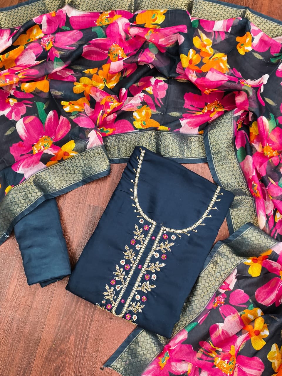 Designer Riyasaat Pv Roman Silk Beads Stone Hand Work Dress Material Collection 