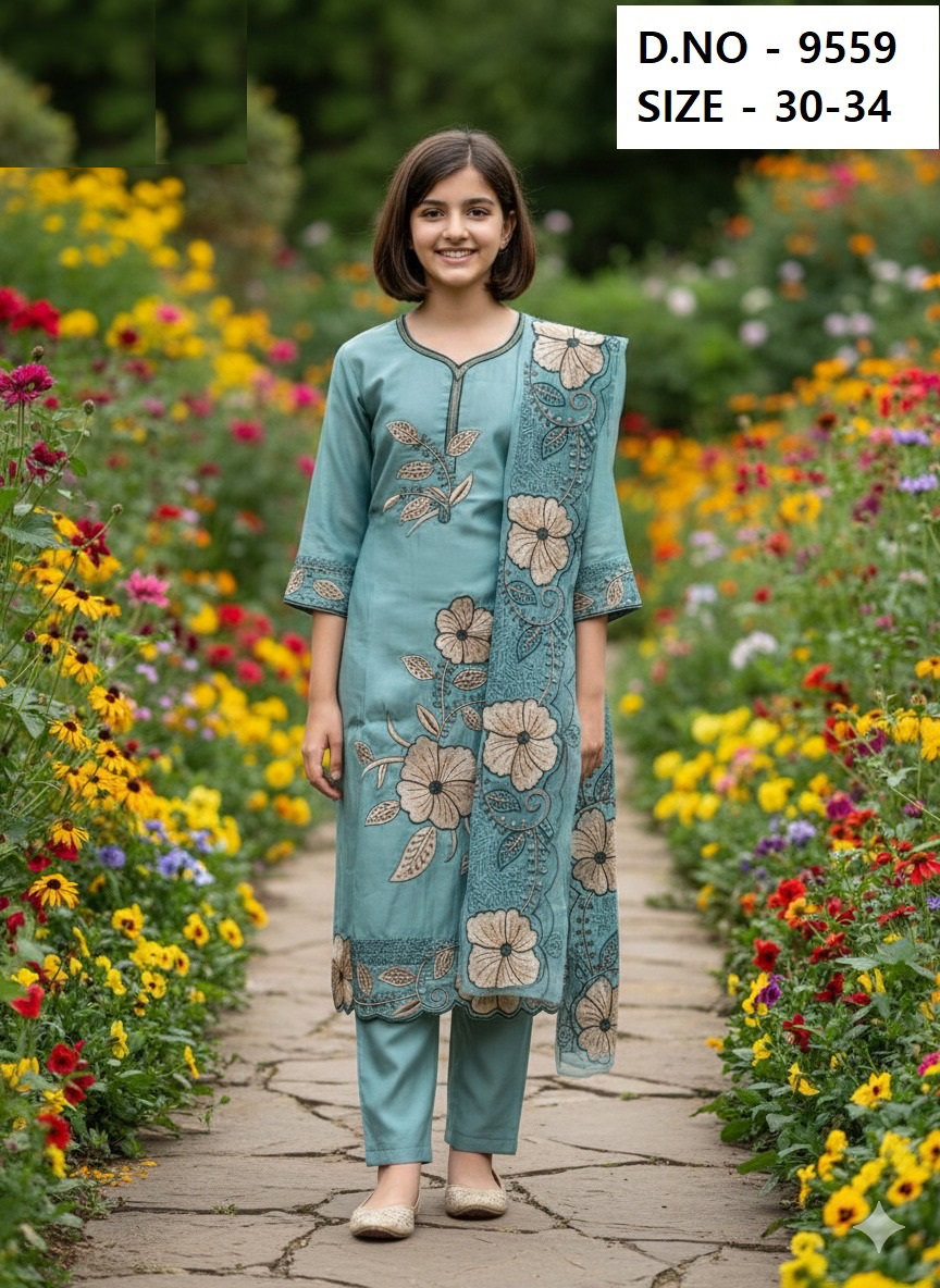 Organza Dupatta Work Kurti Set 9559 Roman Silk Top And Pant Dupatta Collection