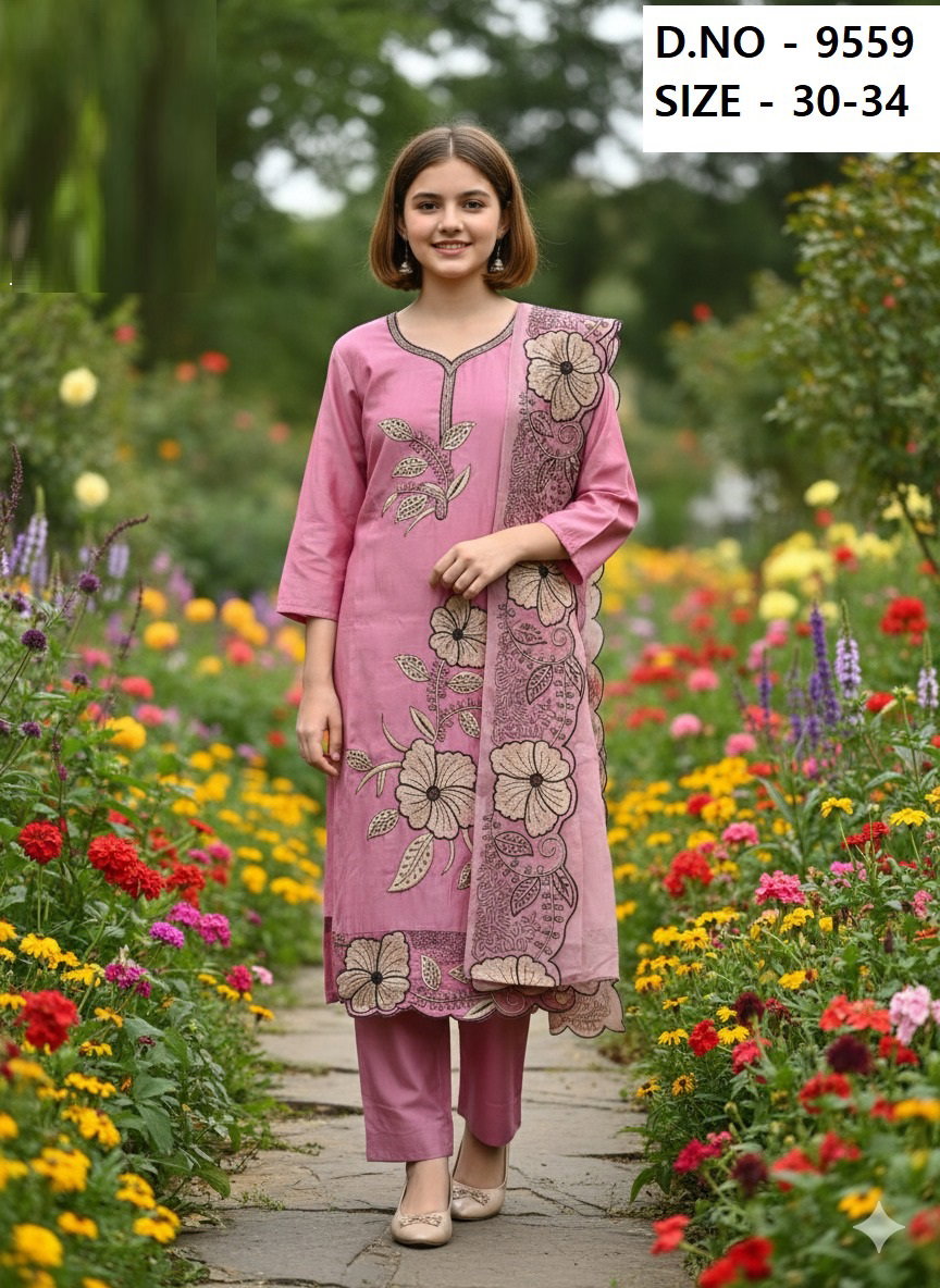 Organza Dupatta Work Kurti Set 9559 Roman Silk Top And Pant Dupatta Collection