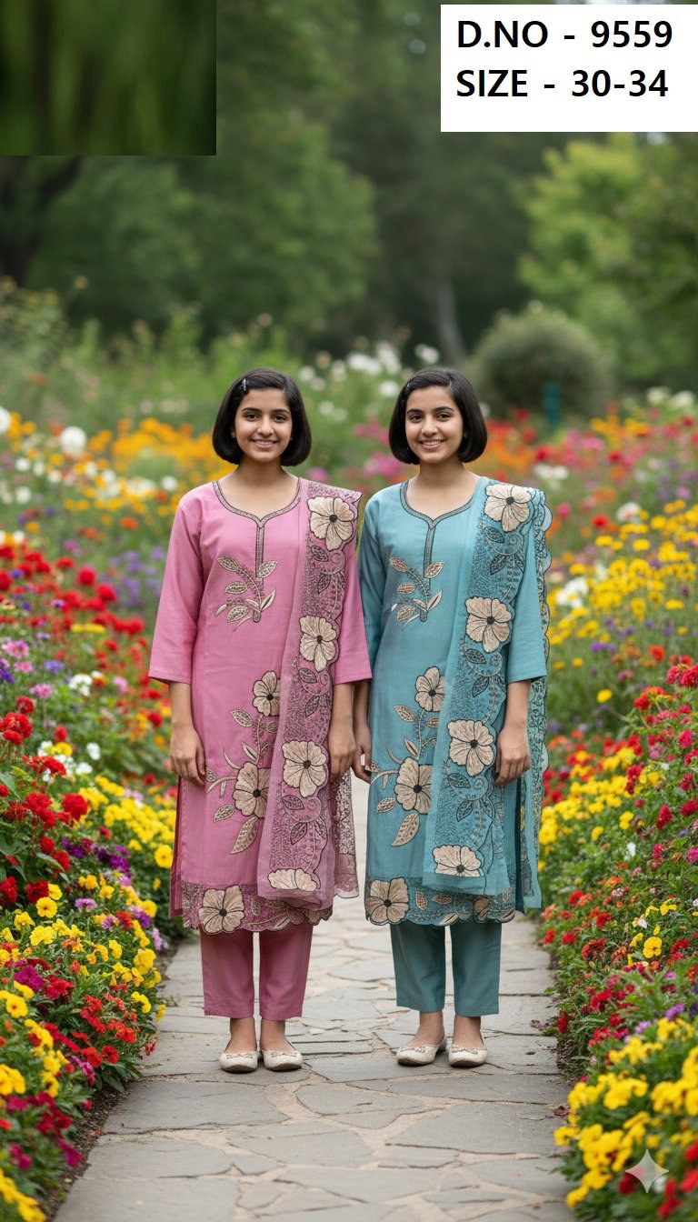 Organza Dupatta Work Kurti Set 9559 Roman Silk Top And Pant Dupatta Collection