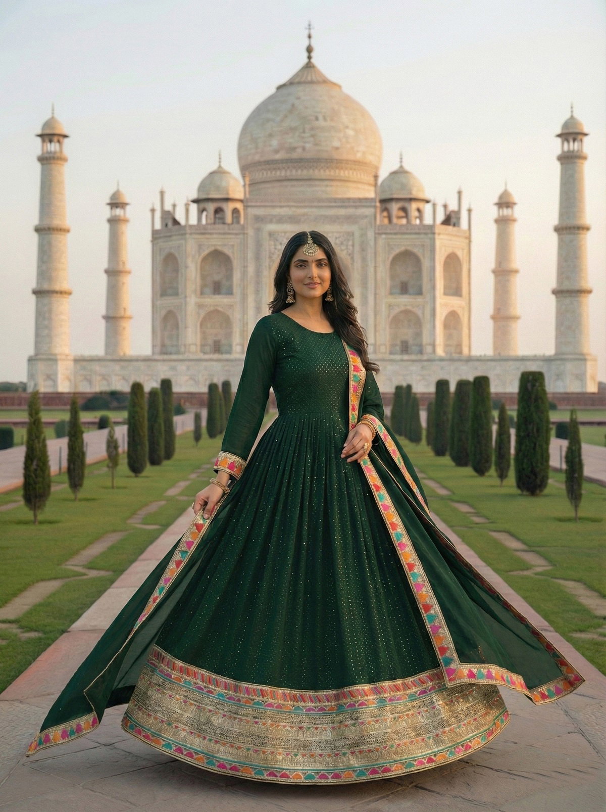 Kb 3308 Super Faux Georgette Sequence Embroidery Worked Gown With Dupatta Collection