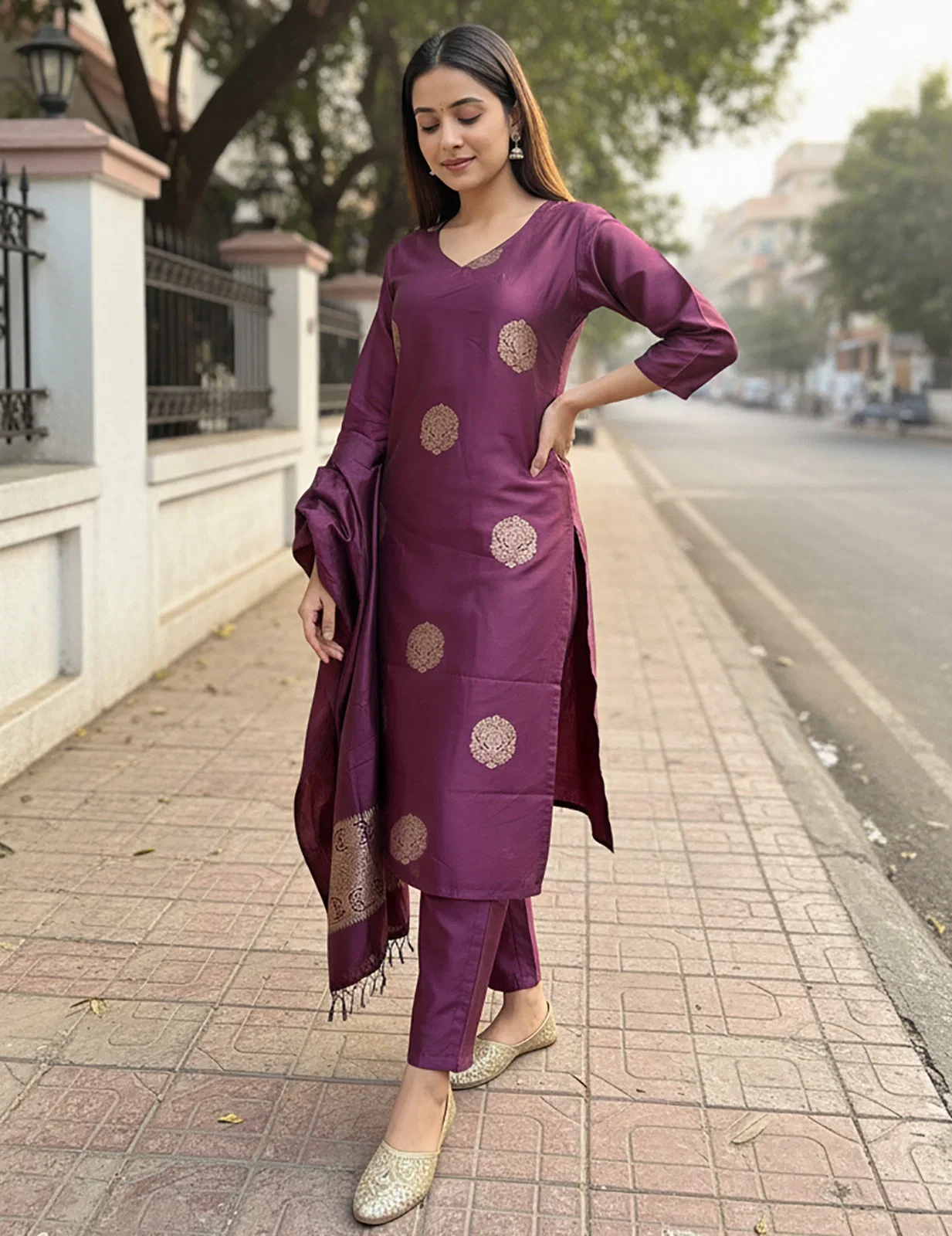 Dharma Sku Purple Ketki Kurta Pent Dupatta Set