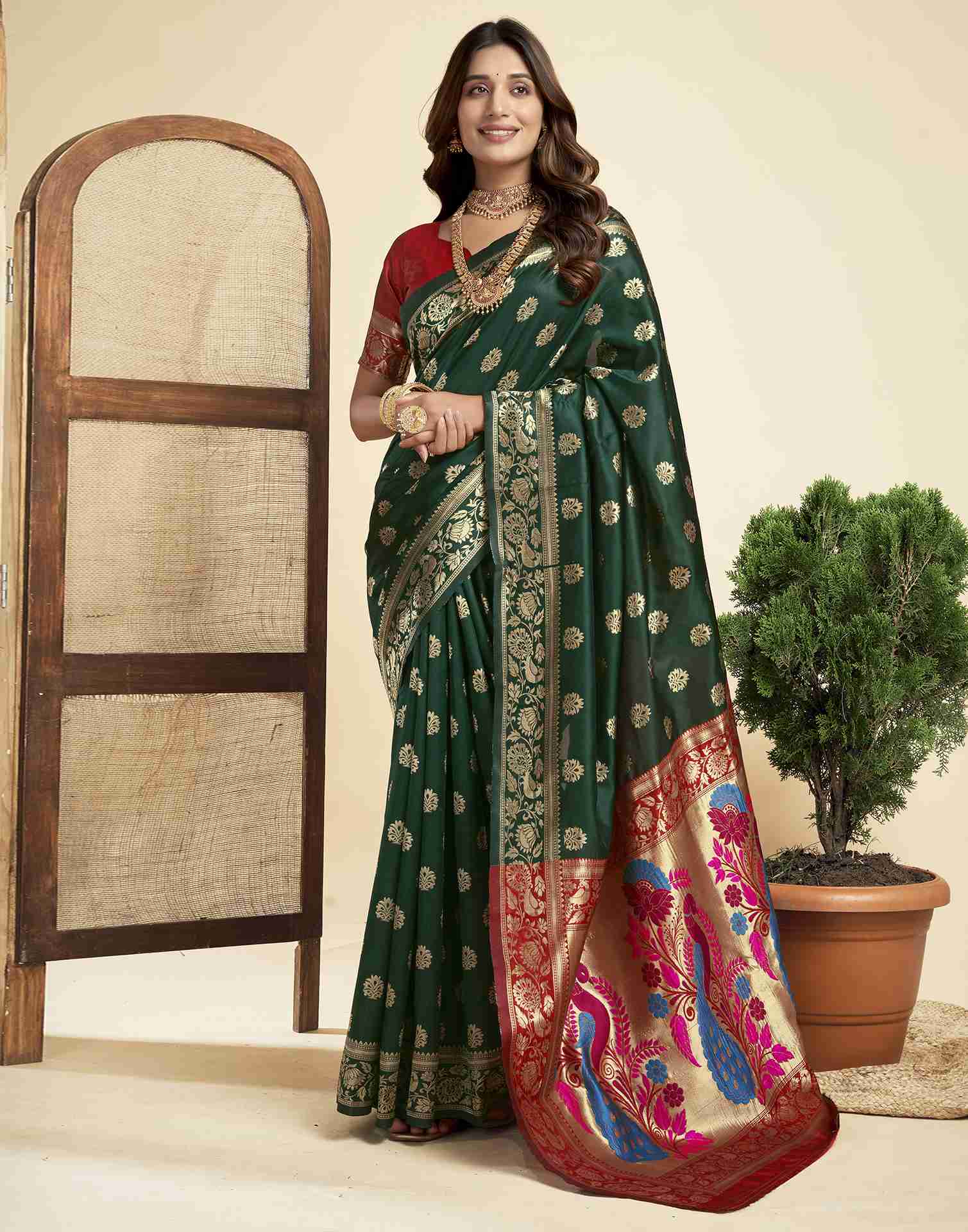 P 203 Paithani Silk Peacock Printed Fancy Saree Collection